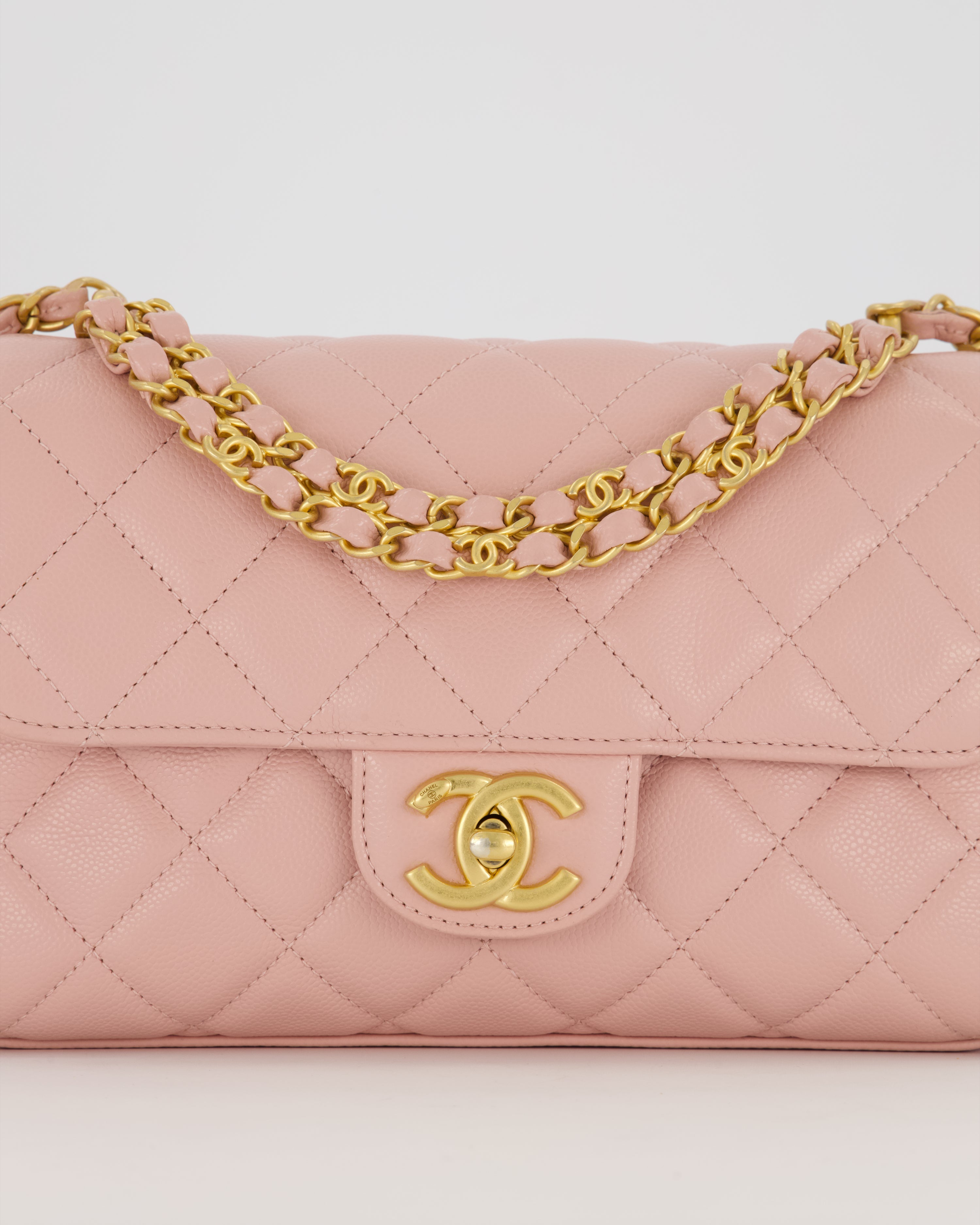 Chanel Pink Small Seasonal Flap Bag In Caviar Leather With CC Chain Details and Gold Hardware