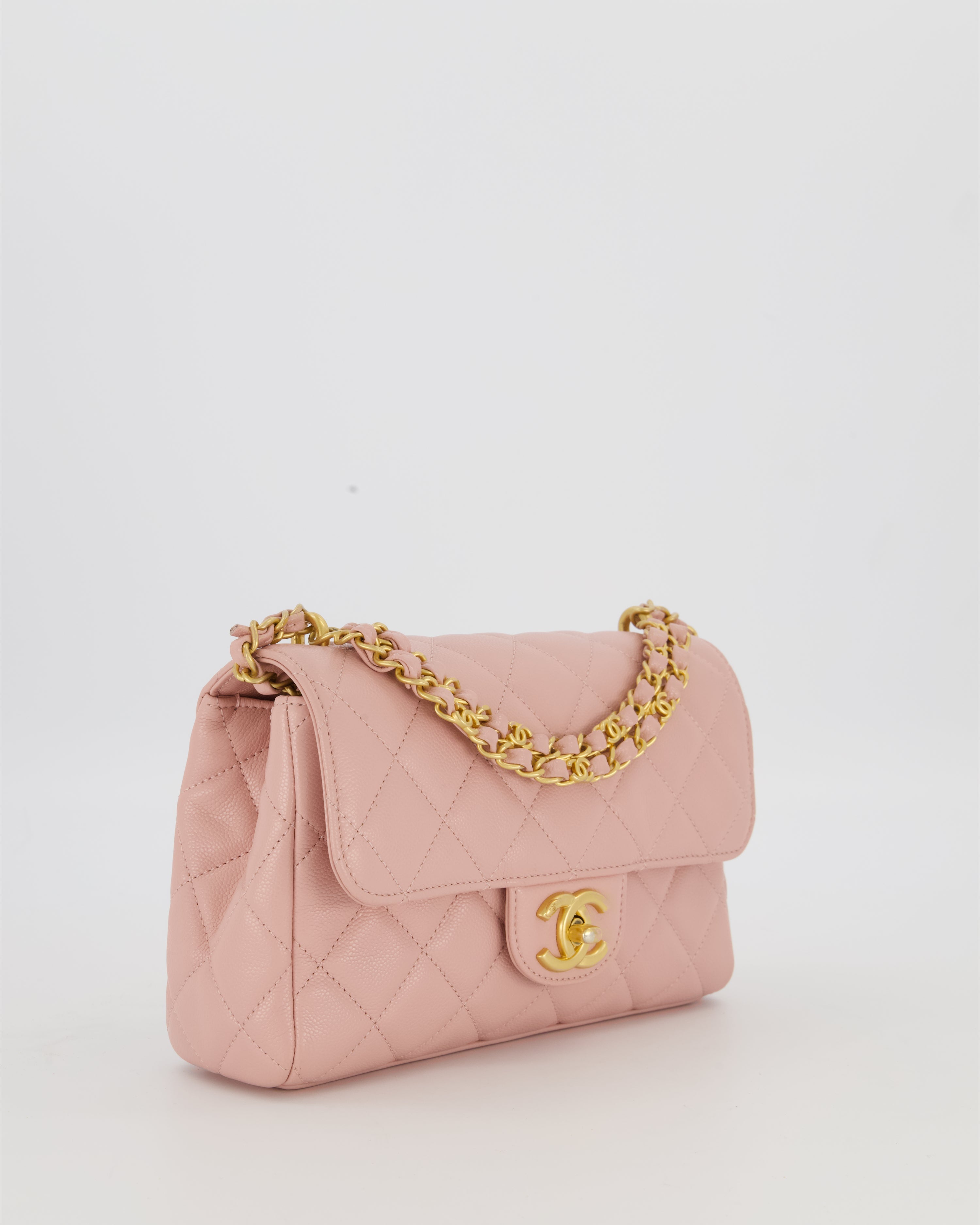 Chanel Pink Small Seasonal Flap Bag In Caviar Leather With CC Chain Details and Gold Hardware