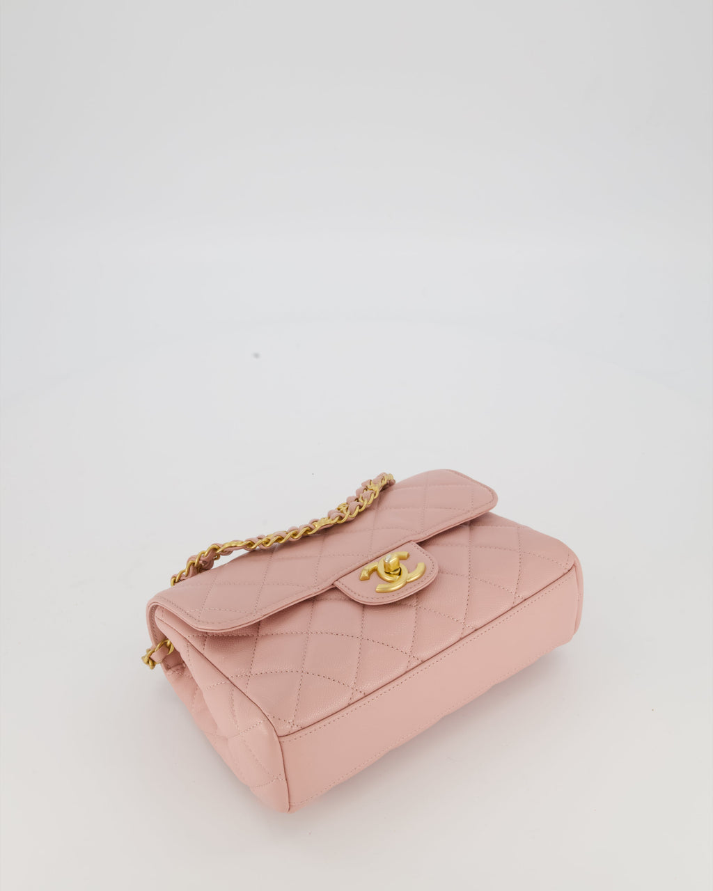 Chanel Pink Small Seasonal Flap Bag In Caviar Leather With CC Chain Details and Gold Hardware