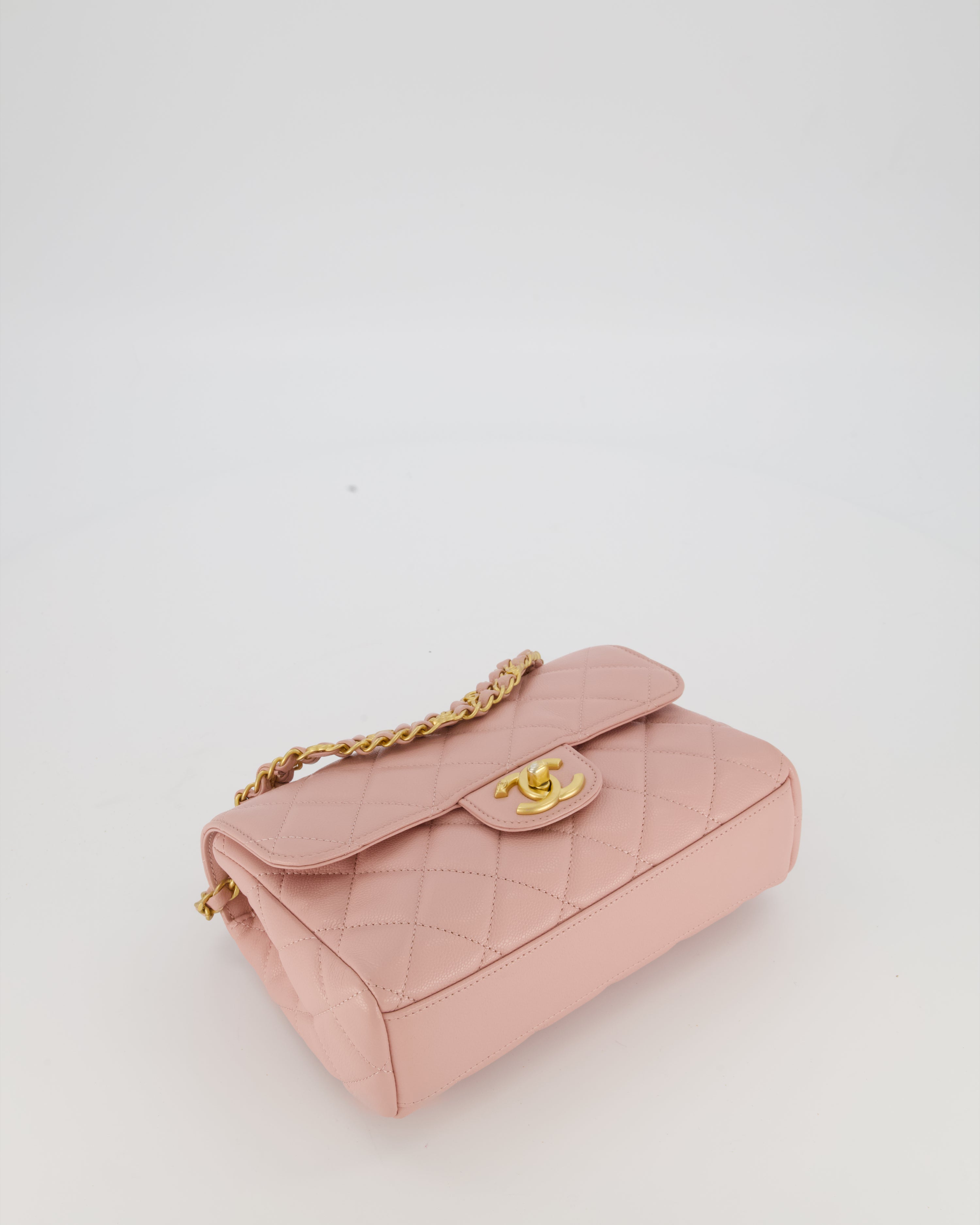 Chanel Pink Small Seasonal Flap Bag In Caviar Leather With CC Chain Details and Gold Hardware