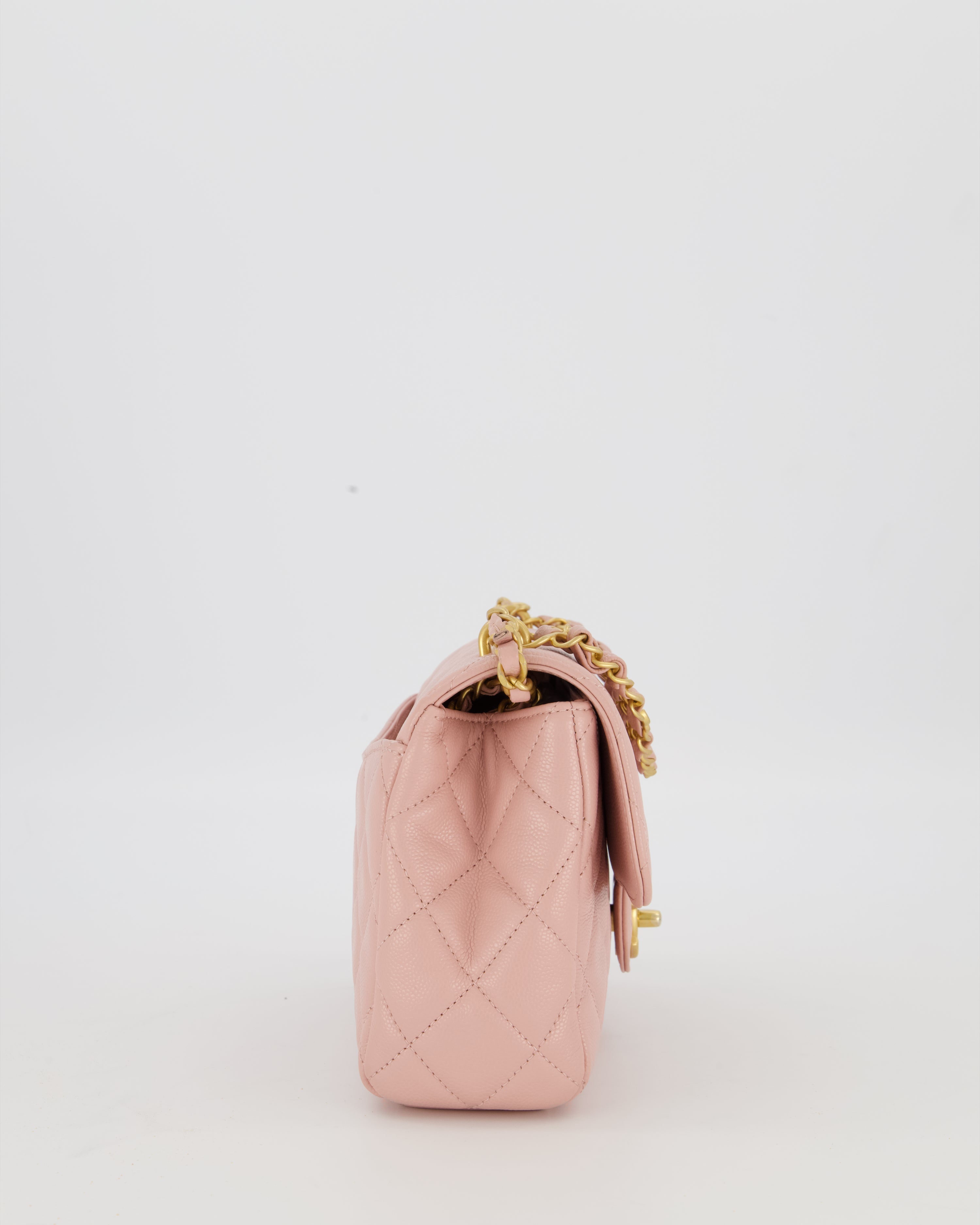 Chanel Pink Small Seasonal Flap Bag In Caviar Leather With CC Chain Details and Gold Hardware