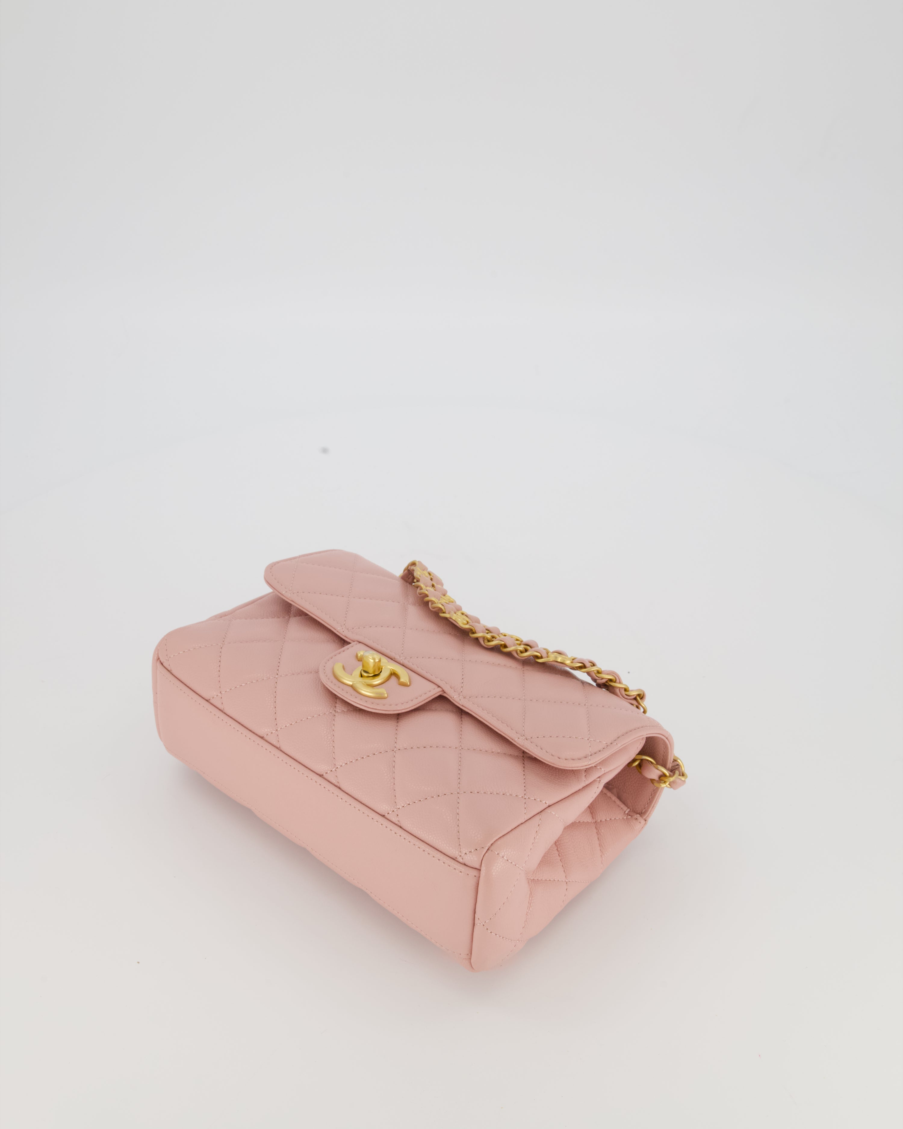Chanel Pink Small Seasonal Flap Bag In Caviar Leather With CC Chain Details and Gold Hardware