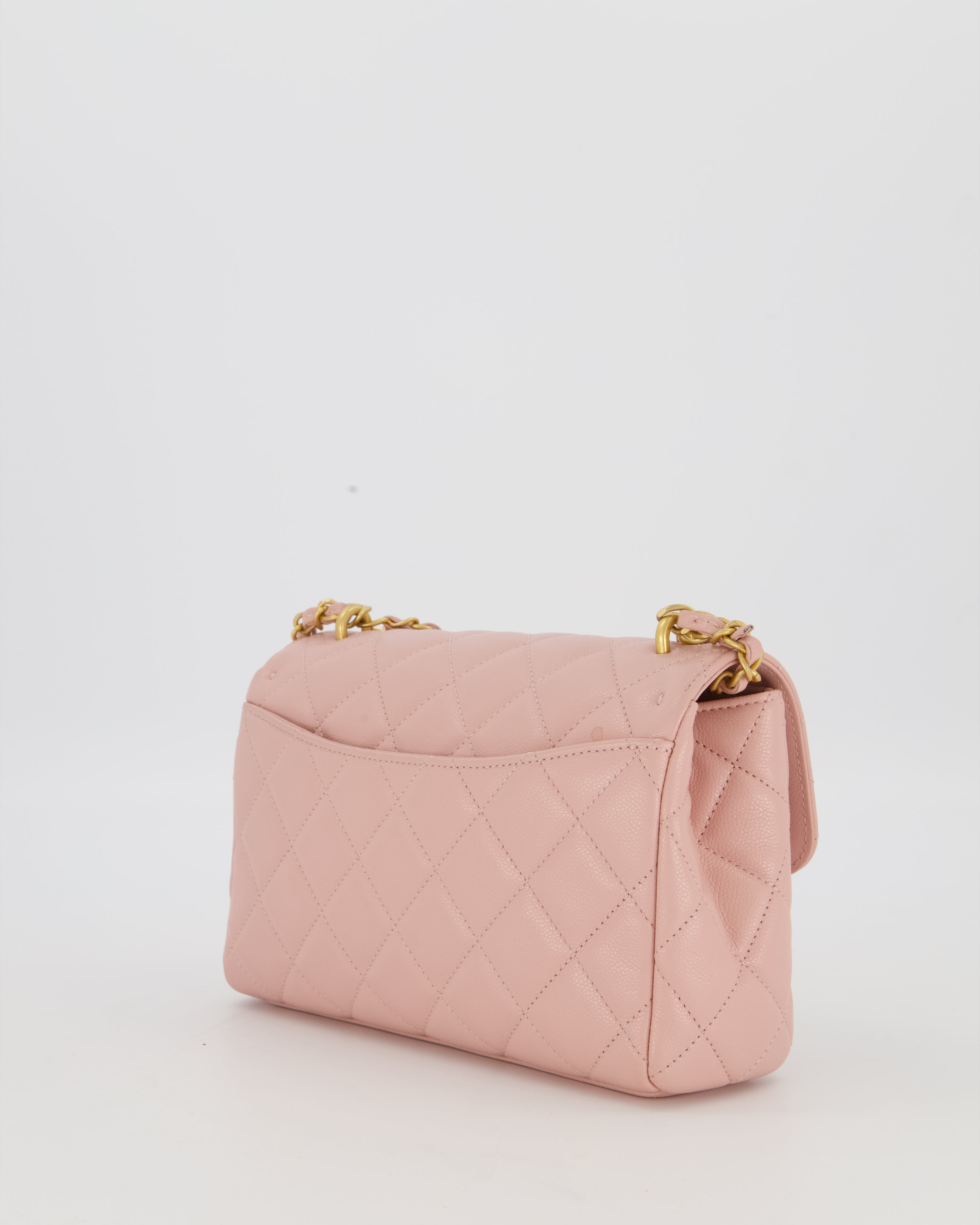 Chanel Pink Small Seasonal Flap Bag In Caviar Leather With CC Chain Details and Gold Hardware
