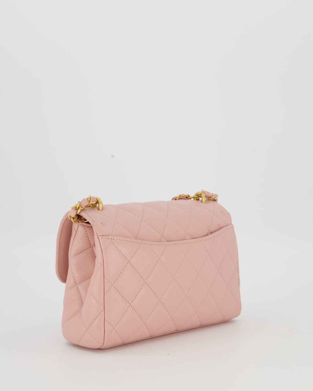 Chanel Pink Small Seasonal Flap Bag In Caviar Leather With CC Chain Details and Gold Hardware