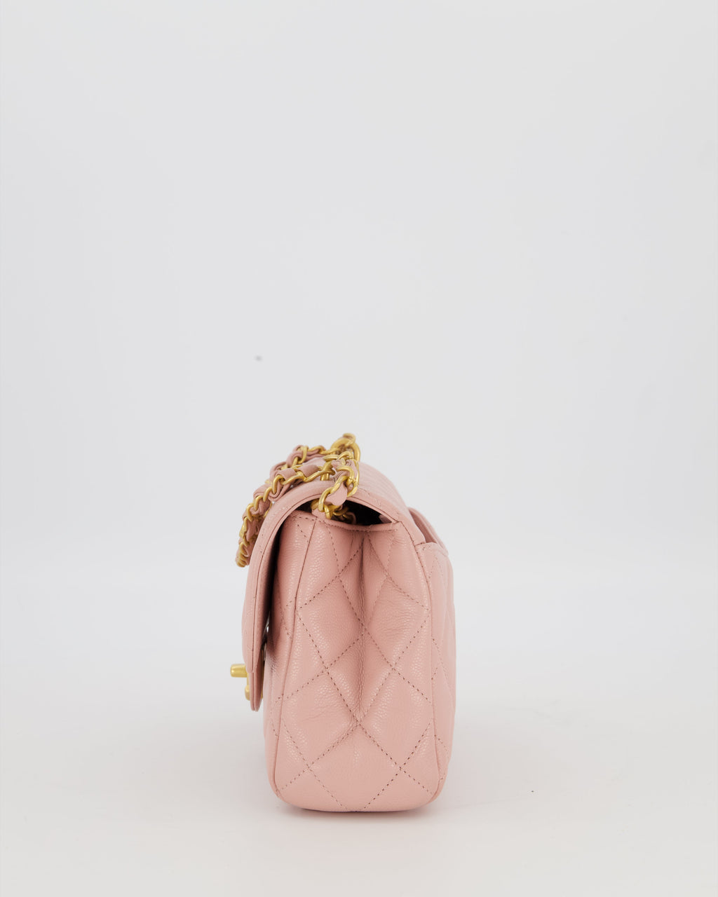 Chanel Pink Small Seasonal Flap Bag In Caviar Leather With CC Chain Details and Gold Hardware