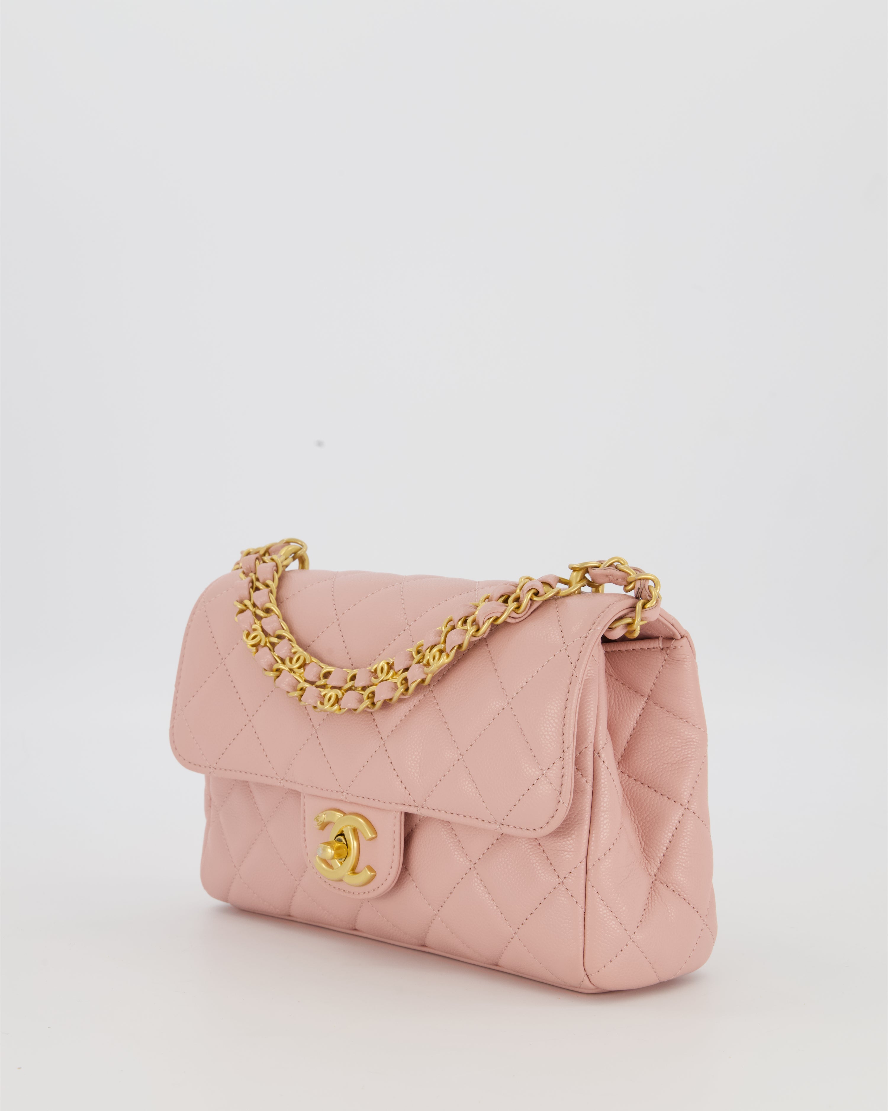 Chanel Pink Small Seasonal Flap Bag In Caviar Leather With CC Chain Details and Gold Hardware