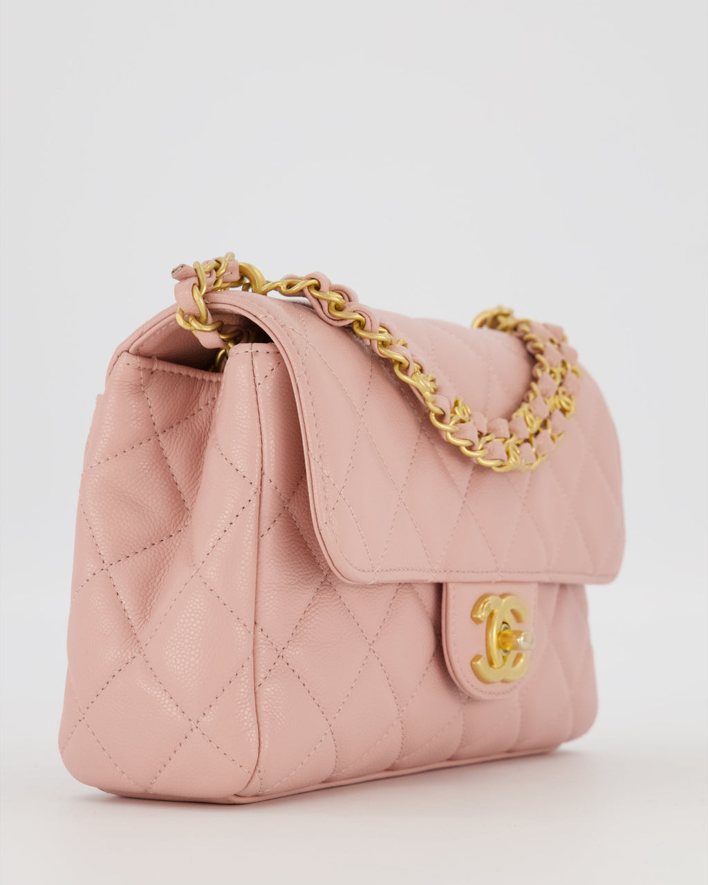 Chanel Pink Small Seasonal Flap Bag In Caviar Leather With CC Chain Details and Gold Hardware
