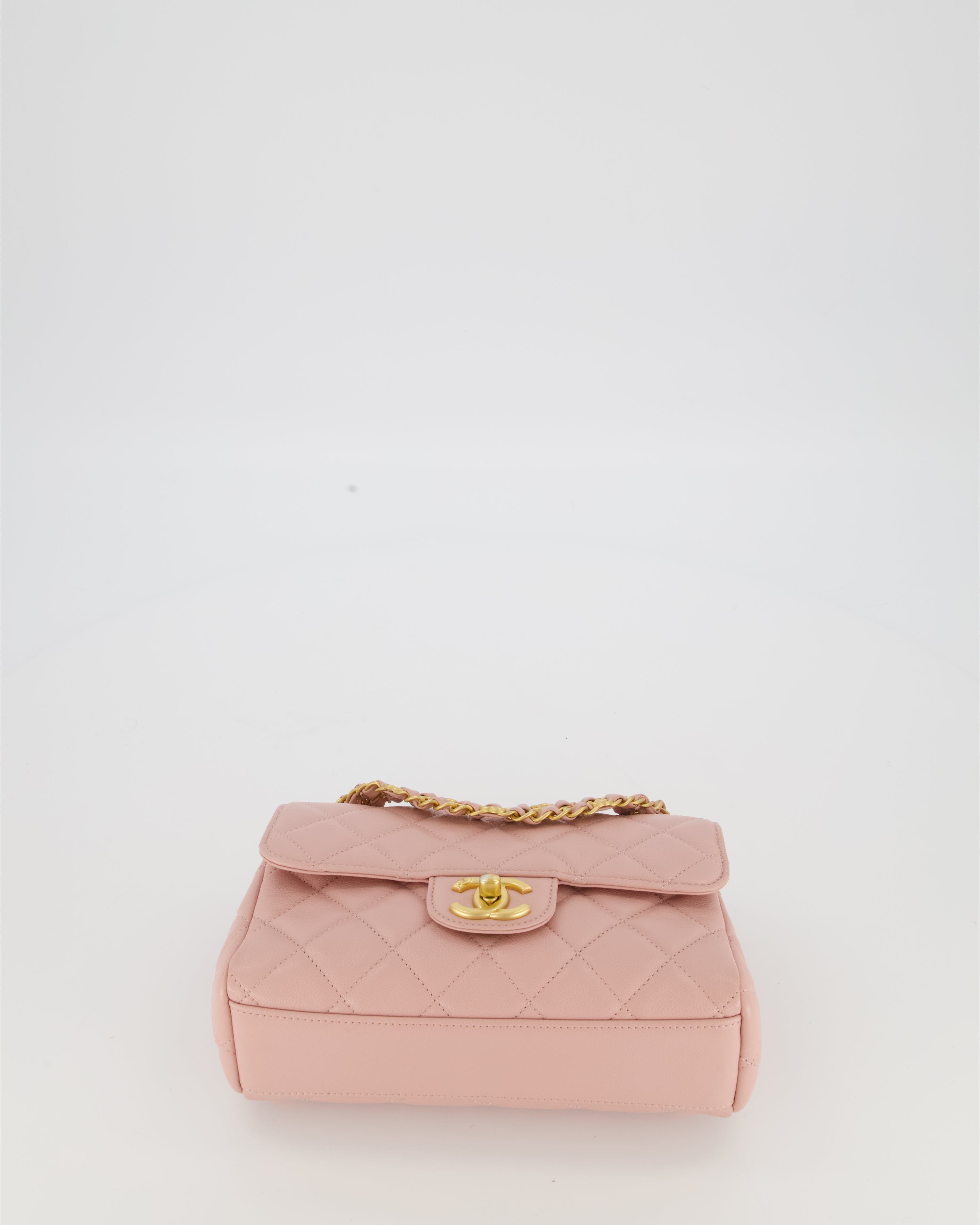 Chanel Pink Small Seasonal Flap Bag In Caviar Leather With CC Chain Details and Gold Hardware