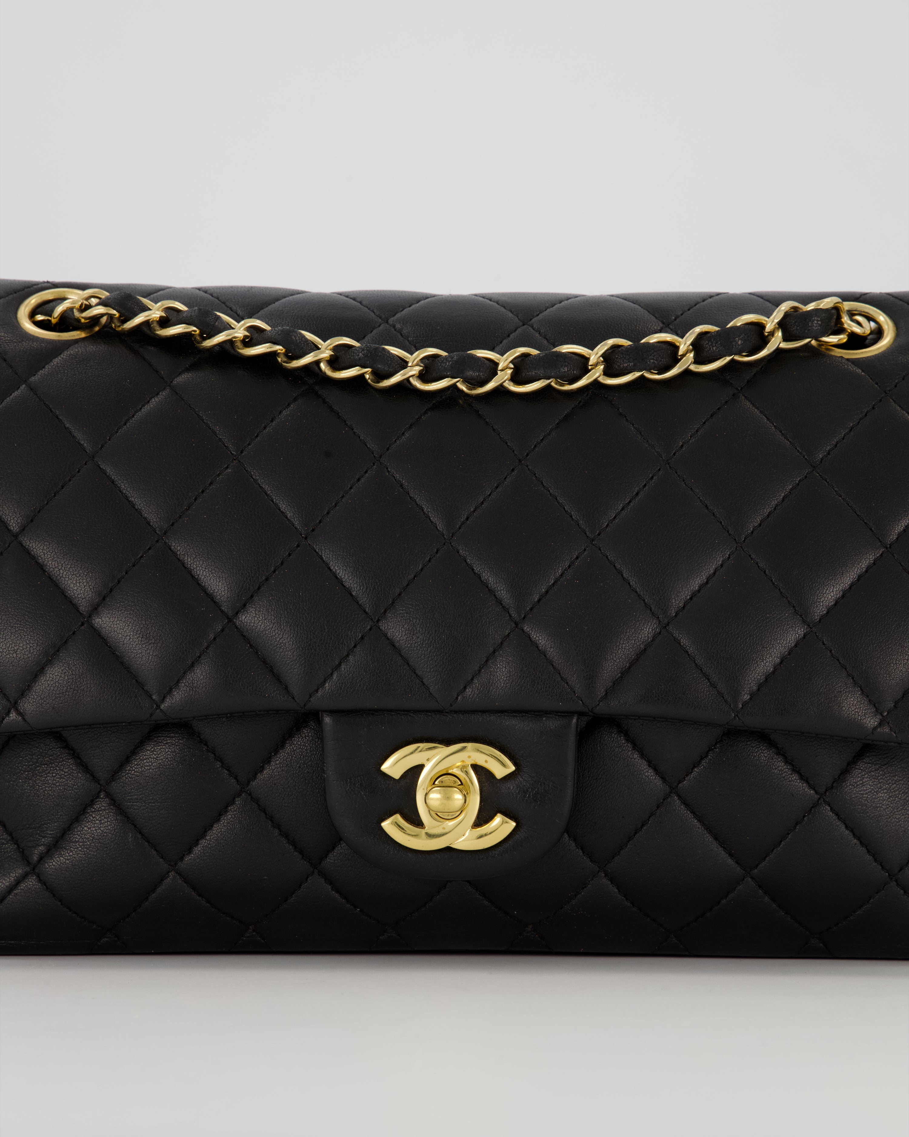 Chanel Black Medium Classic Double Flap Bag in Lambskin Leather with Gold Hardware