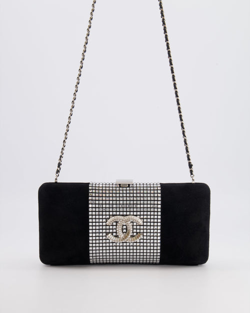 *RARE* Chanel 2015 Paris-Dubai Black Suede Strass Crystal Clutch Bag with Crystal Embellished CC Logo