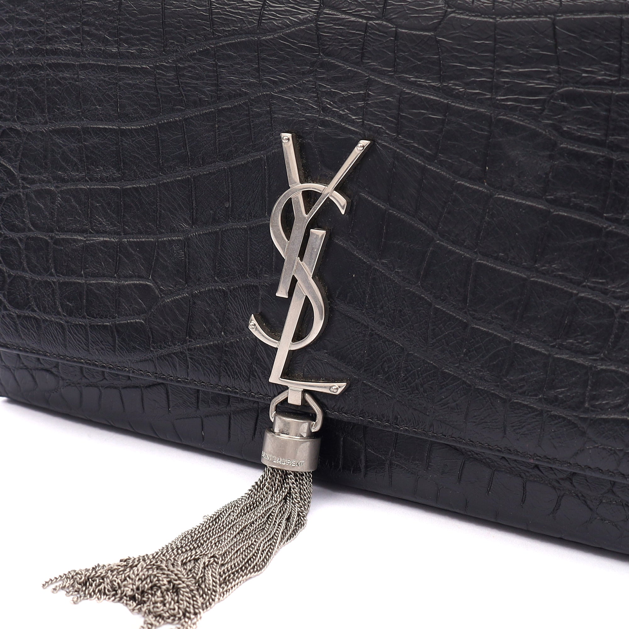 Saint Laurent Cross Body Kate Small Tassel in Black, Exotic Effect Leather