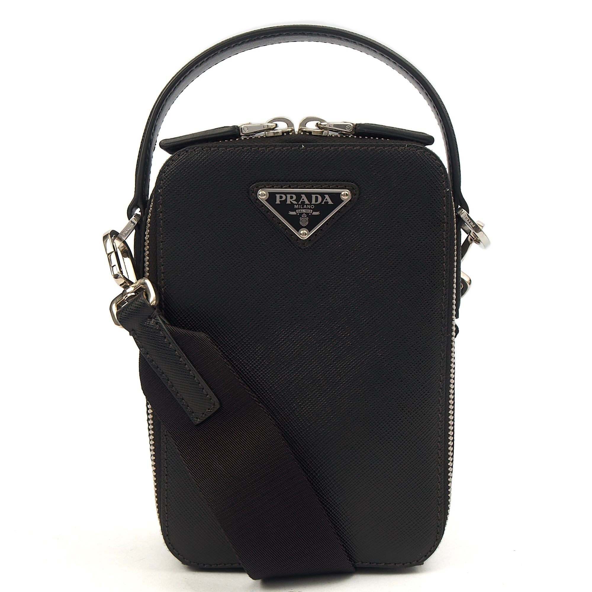 Prada Cross Body Brique - Small in Black, Saffiano Leather