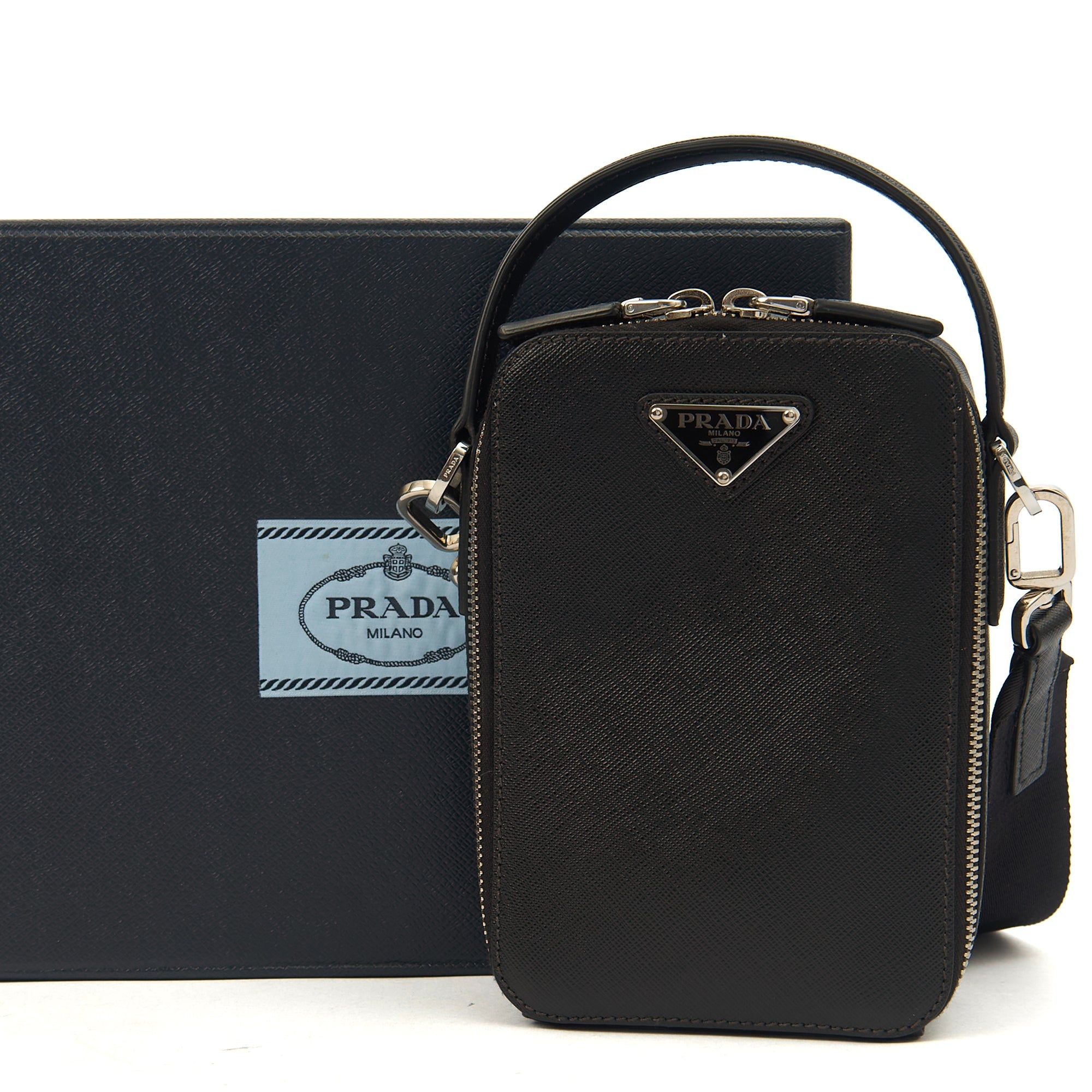 Prada Cross Body Brique - Small in Black, Saffiano Leather