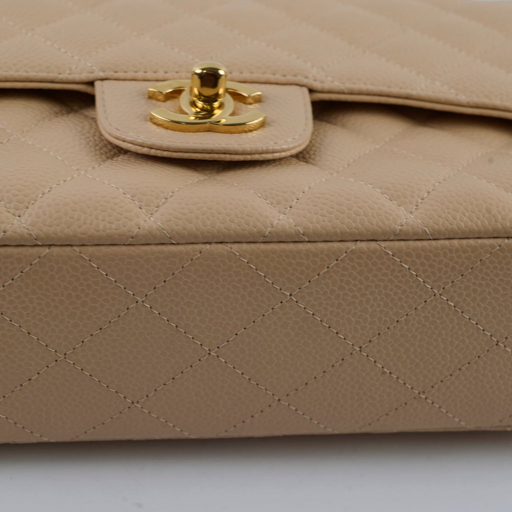 Chanel Caviar Medium/Large Double Classic Flap GHW Beige