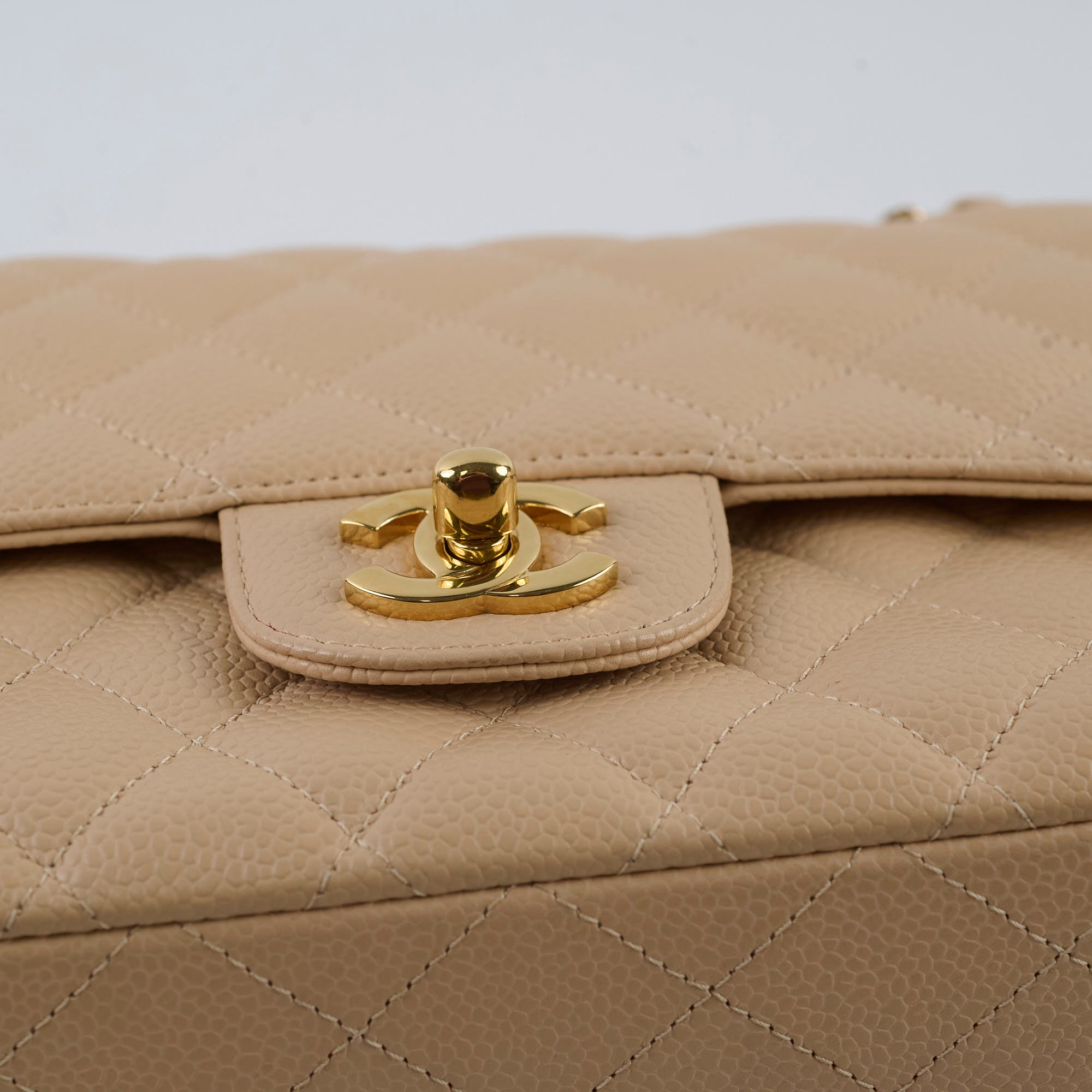 Chanel Caviar Medium/Large Double Classic Flap GHW Beige