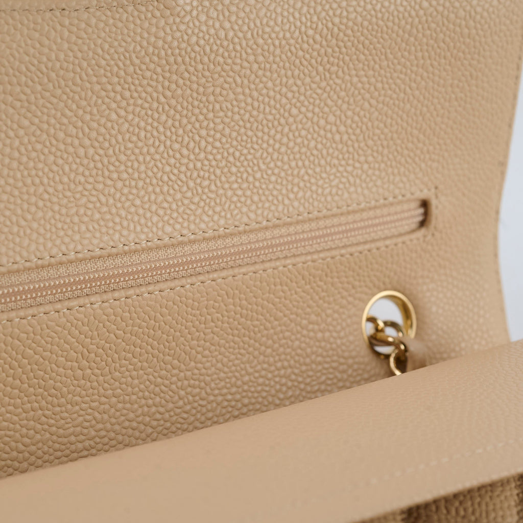 Chanel Caviar Medium/Large Double Classic Flap GHW Beige