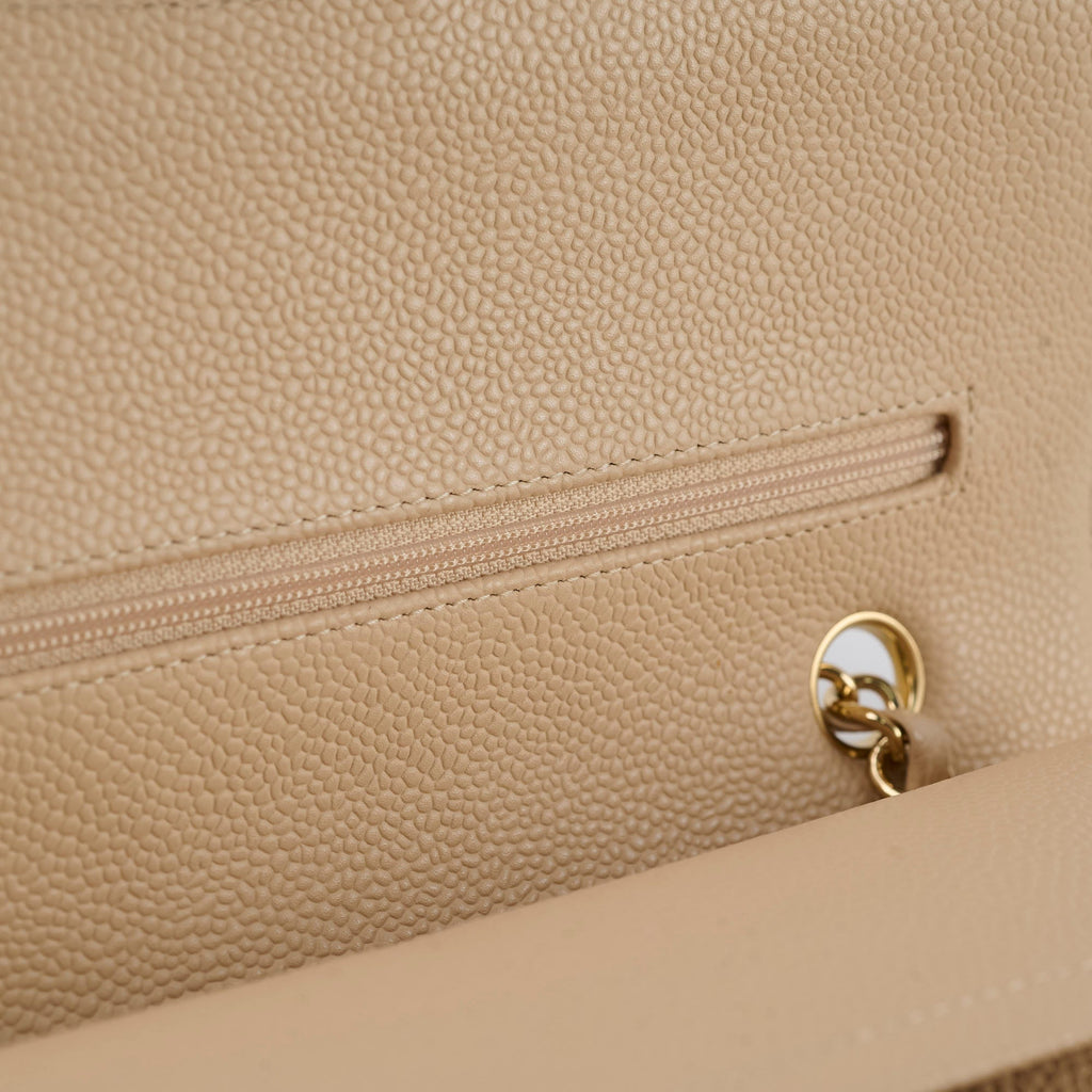 Chanel Caviar Medium/Large Double Classic Flap GHW Beige