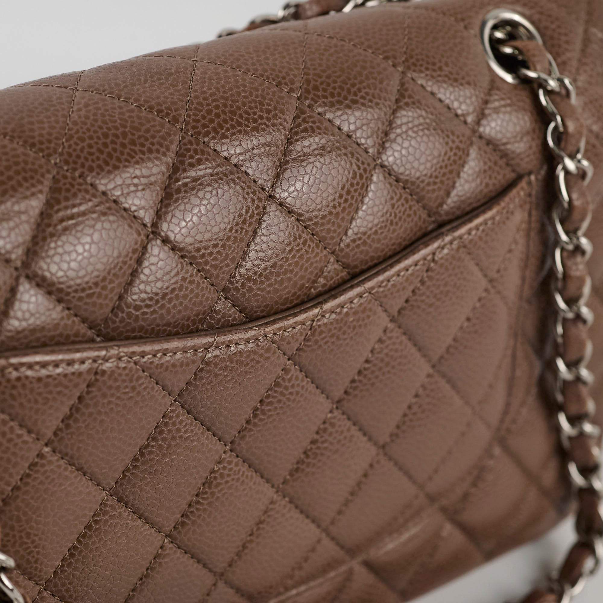 Chanel Medium Classic Flap Taupe Grey Caviar SHW (14 series)