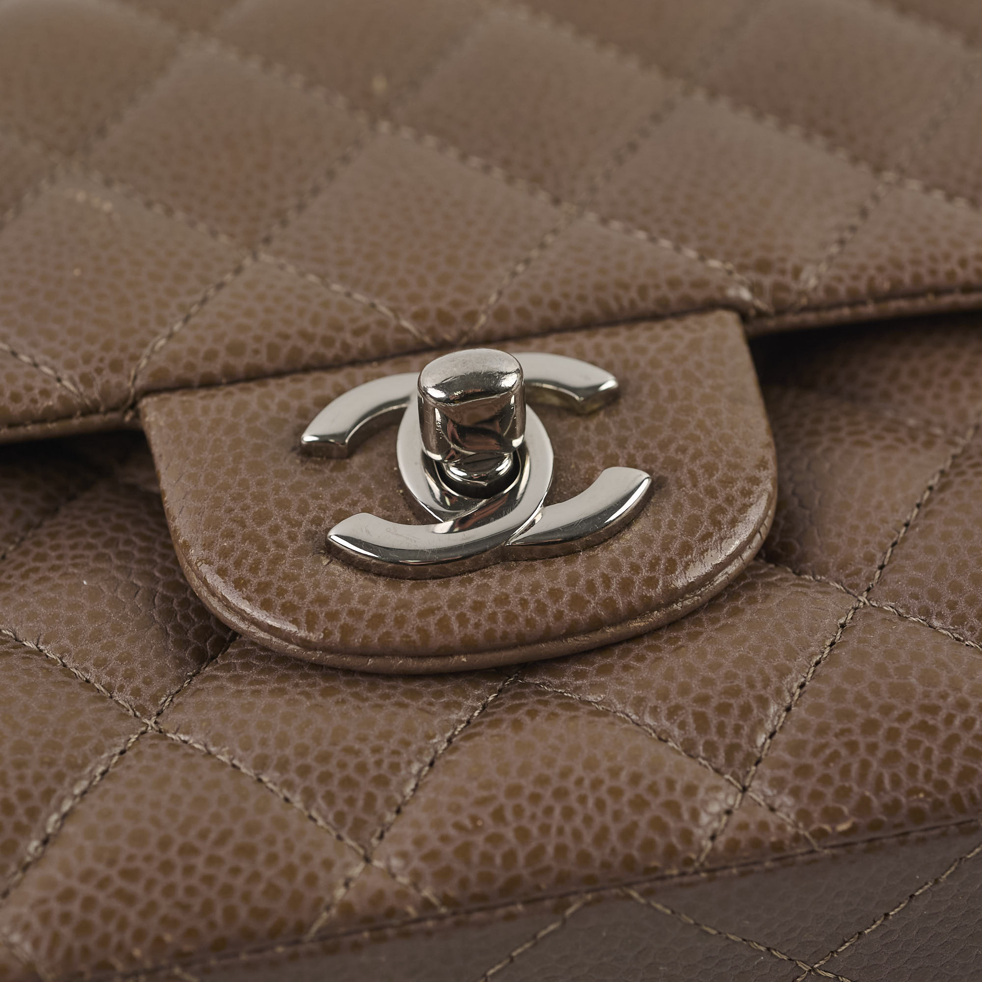 Chanel Medium Classic Flap Taupe Grey Caviar SHW (14 series)