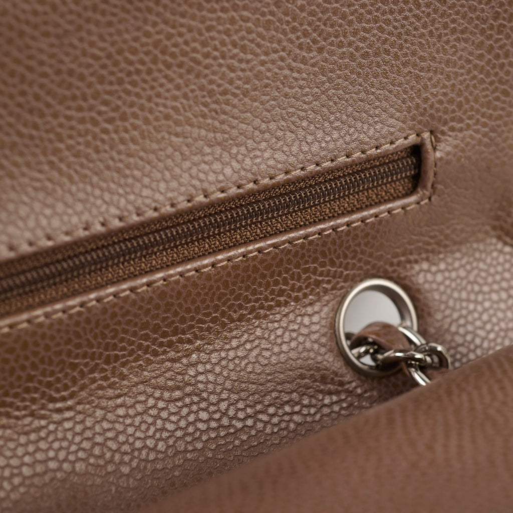 Chanel Medium Classic Flap Taupe Grey Caviar SHW (14 series)