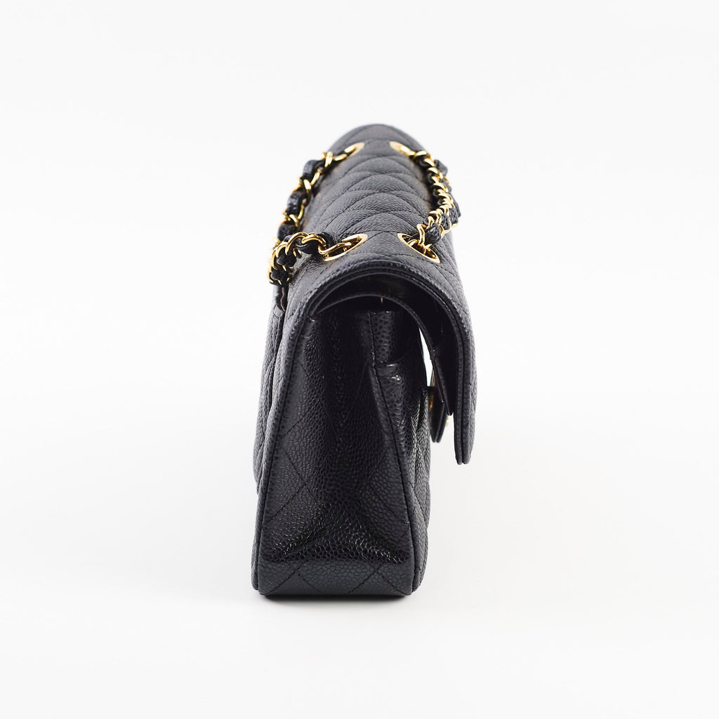 Chanel Caviar Small Double Classic Flap Black Microchipped