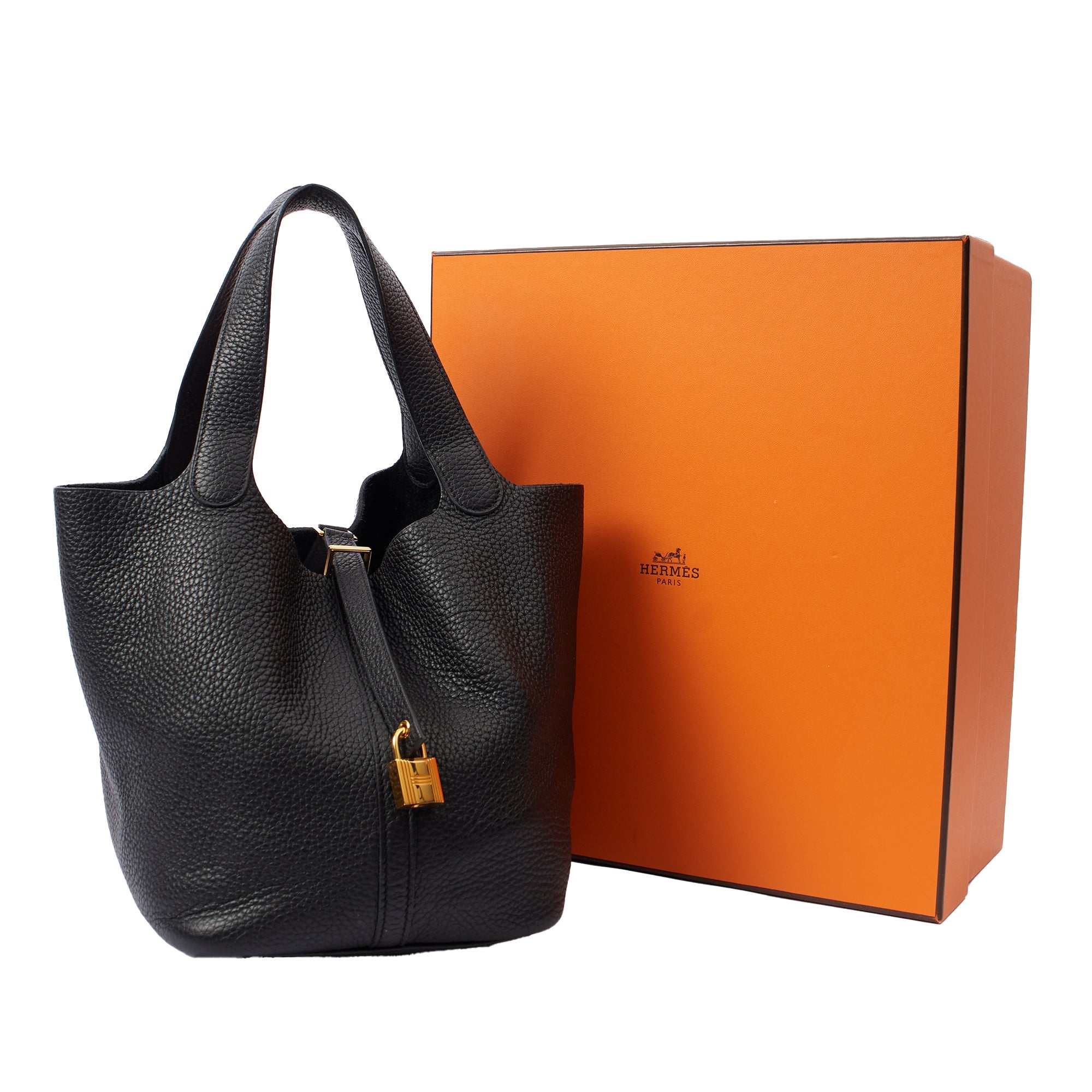 Hermes Tote Picotin 22 in Black, Clemence Leather