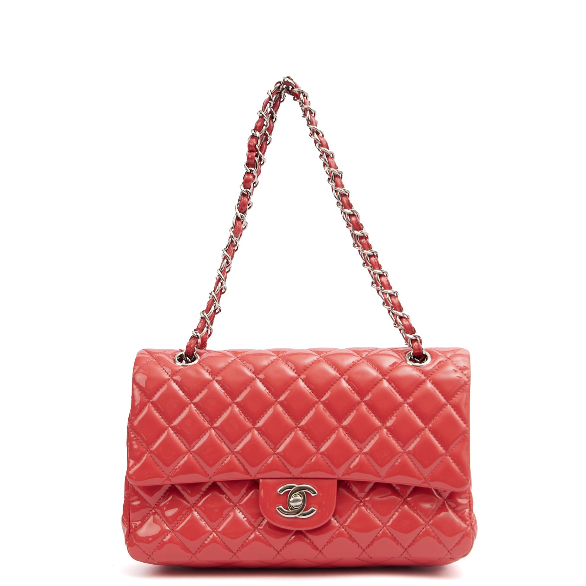 Chanel Shoulder Bag Classic Double Flap - Medium in Pink, Patent Leather