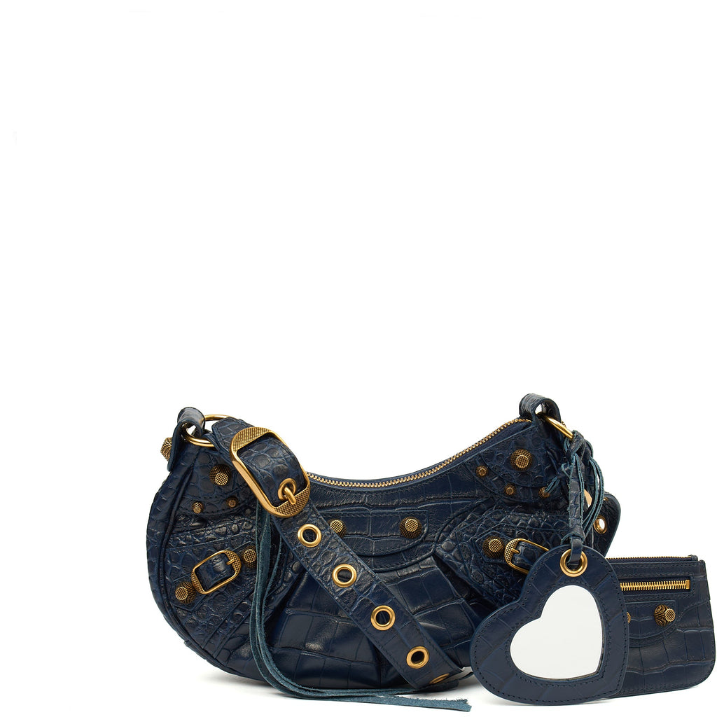 Balenciaga Shoulder Bag Le Cagole XS in Navy, Exotic Effect Leather