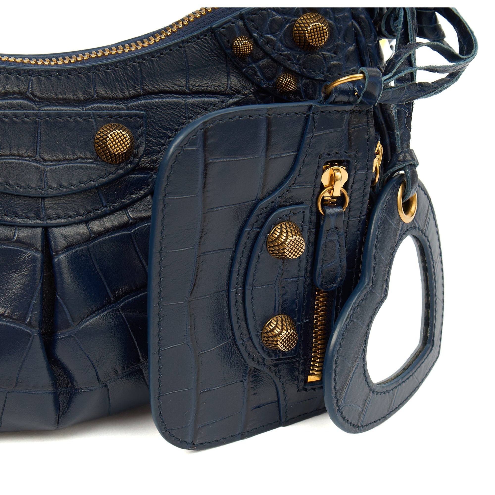 Balenciaga Shoulder Bag Le Cagole XS in Navy, Exotic Effect Leather