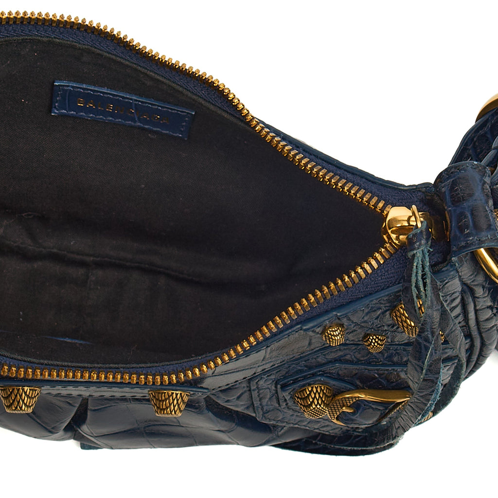 Balenciaga Shoulder Bag Le Cagole XS in Navy, Exotic Effect Leather