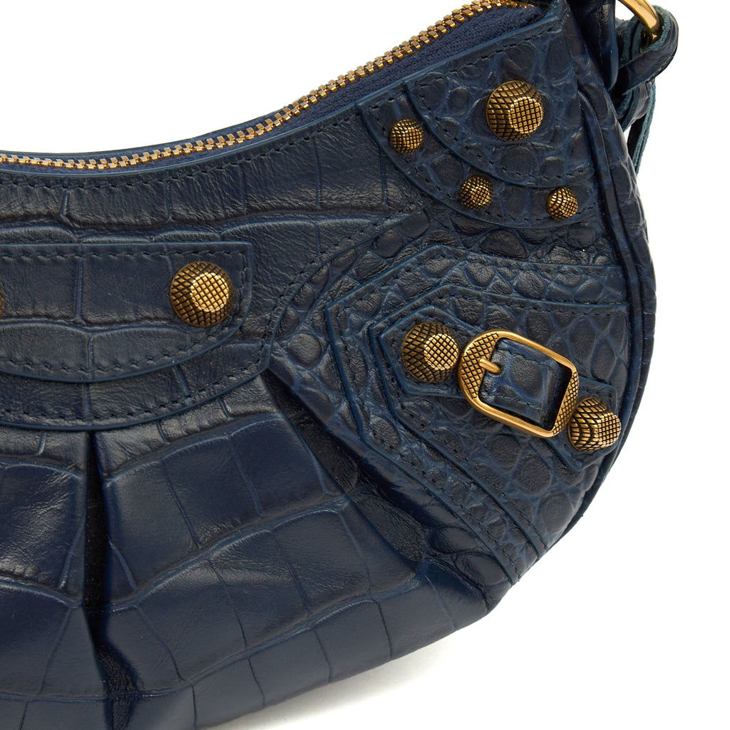Balenciaga Shoulder Bag Le Cagole XS in Navy, Exotic Effect Leather