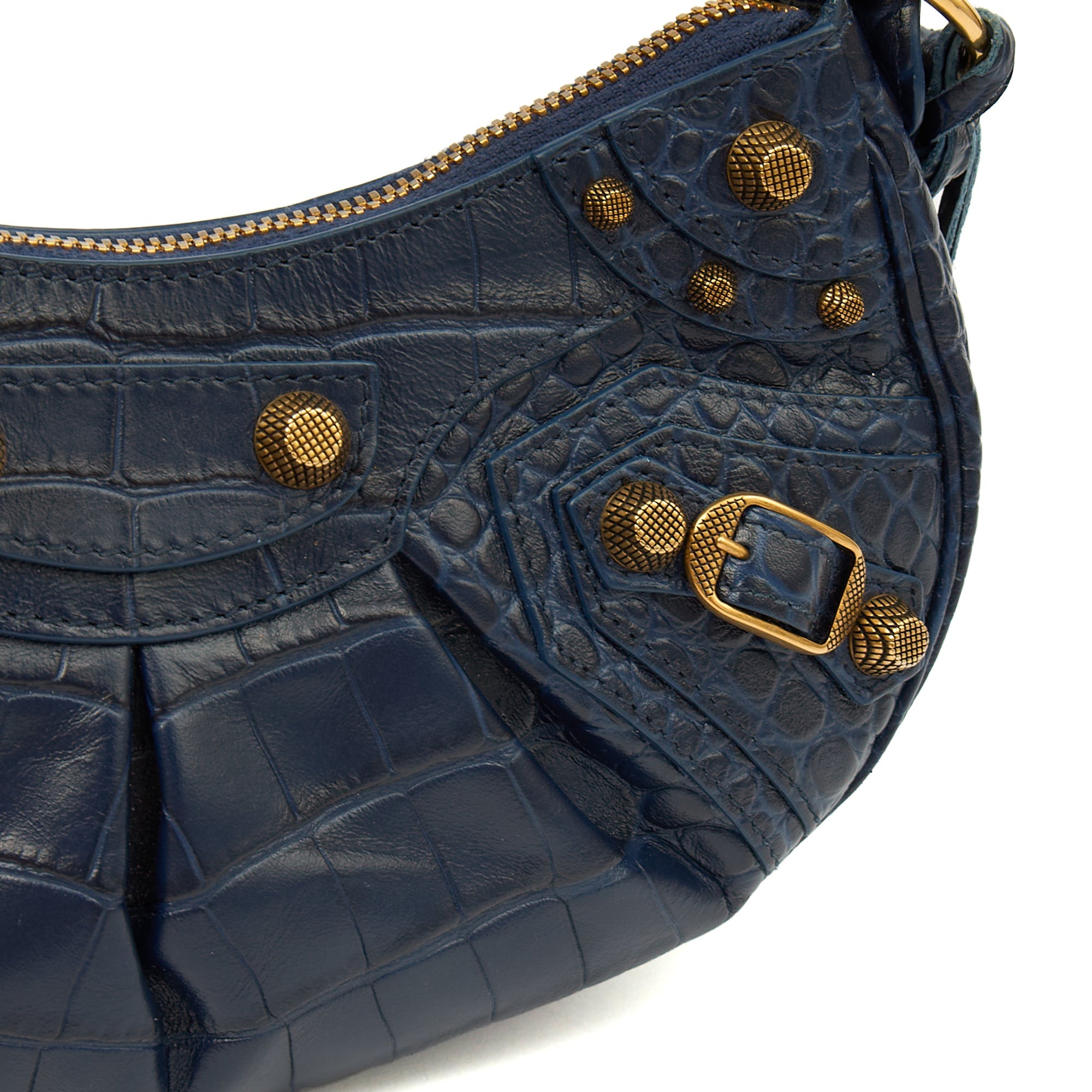 Balenciaga Shoulder Bag Le Cagole XS in Navy, Exotic Effect Leather