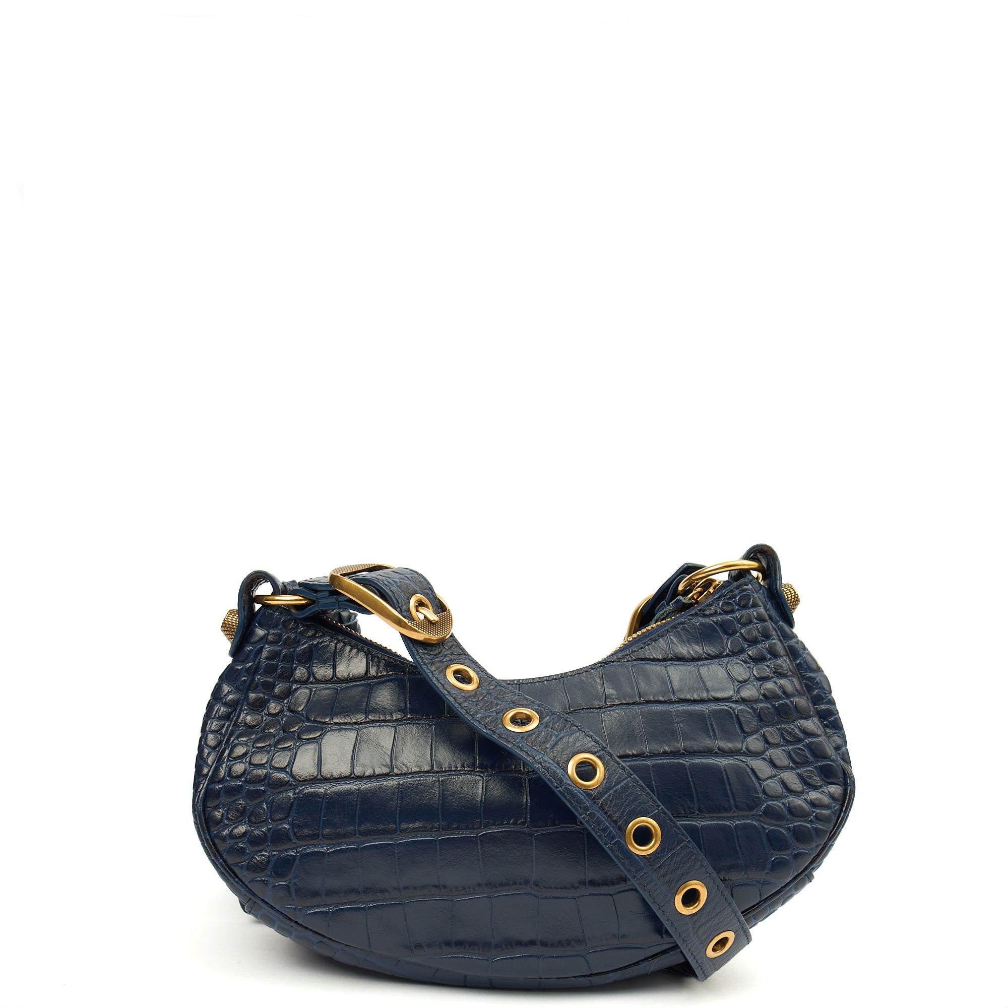 Balenciaga Shoulder Bag Le Cagole XS in Navy, Exotic Effect Leather