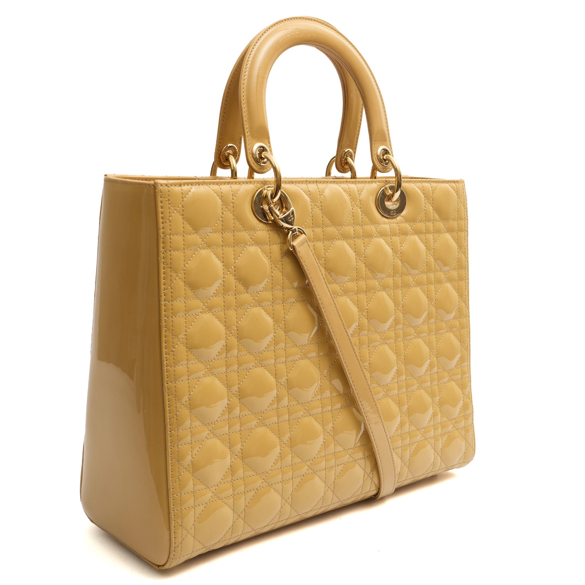 Christian Dior Tote Lady Dior - Large in Neutral, Patent Leather