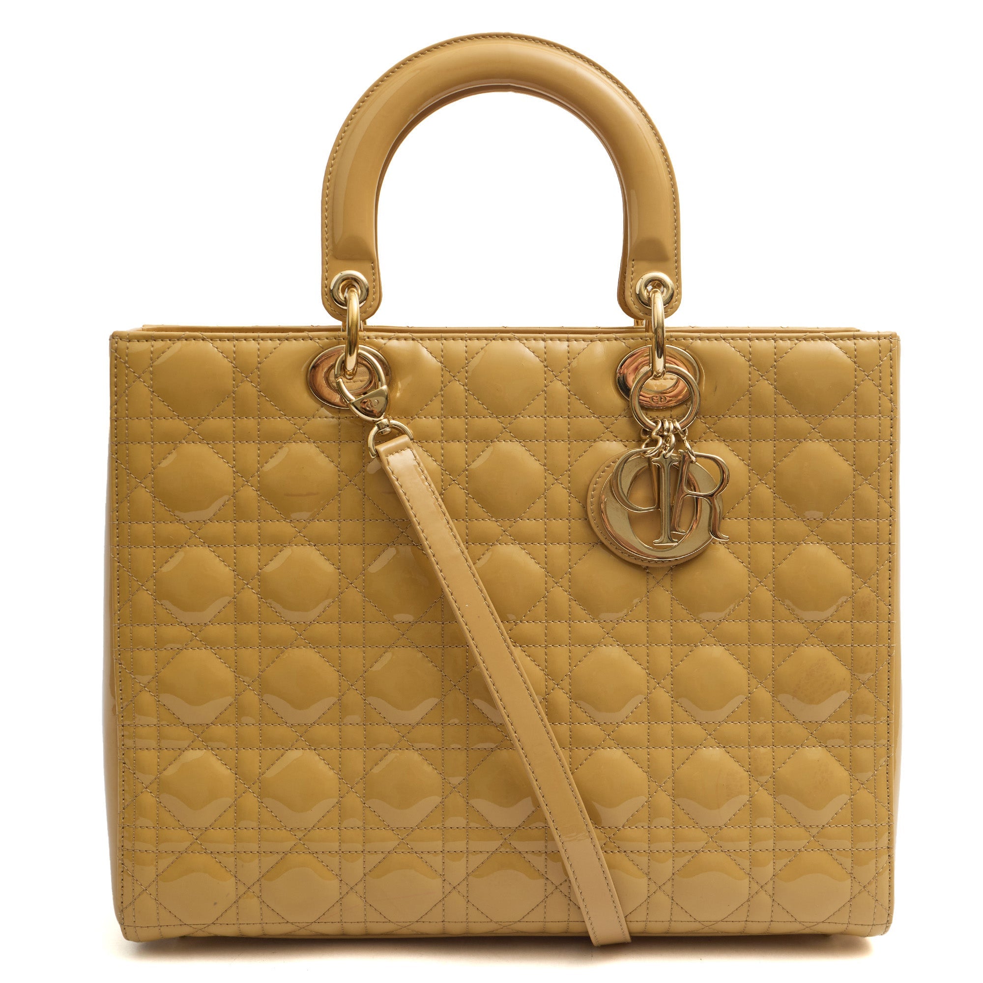 Christian Dior Tote Lady Dior - Large in Neutral, Patent Leather