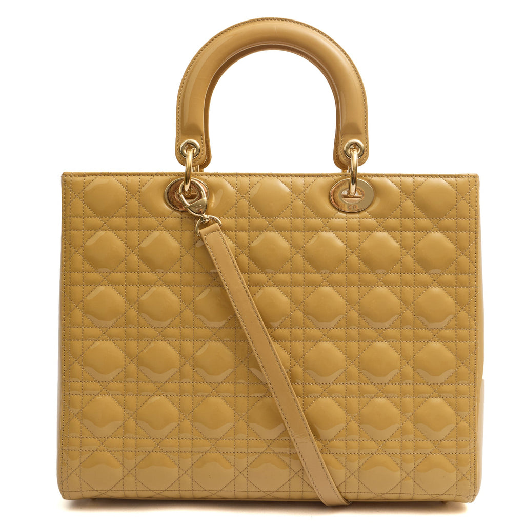 Christian Dior Tote Lady Dior - Large in Neutral, Patent Leather