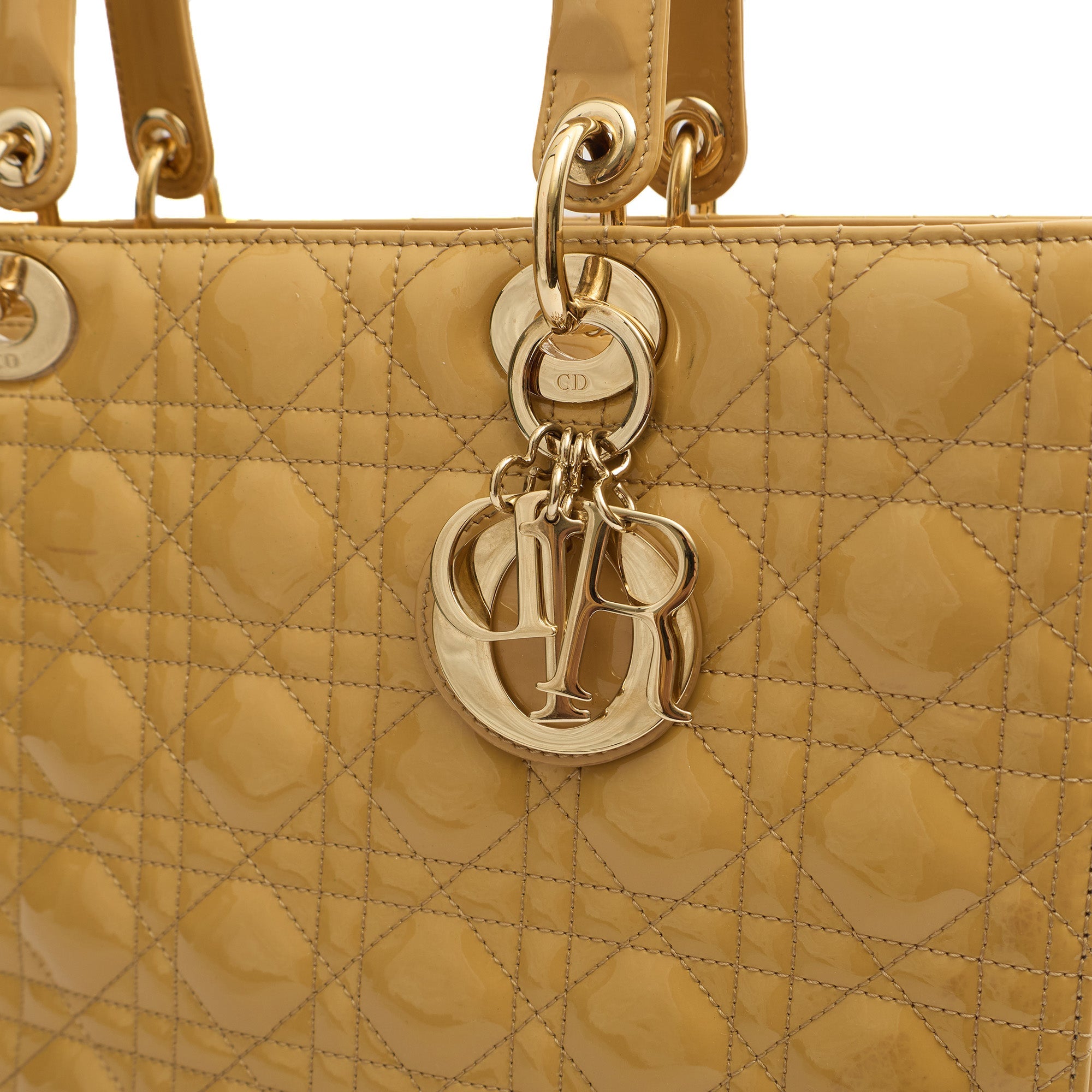 Christian Dior Tote Lady Dior - Large in Neutral, Patent Leather