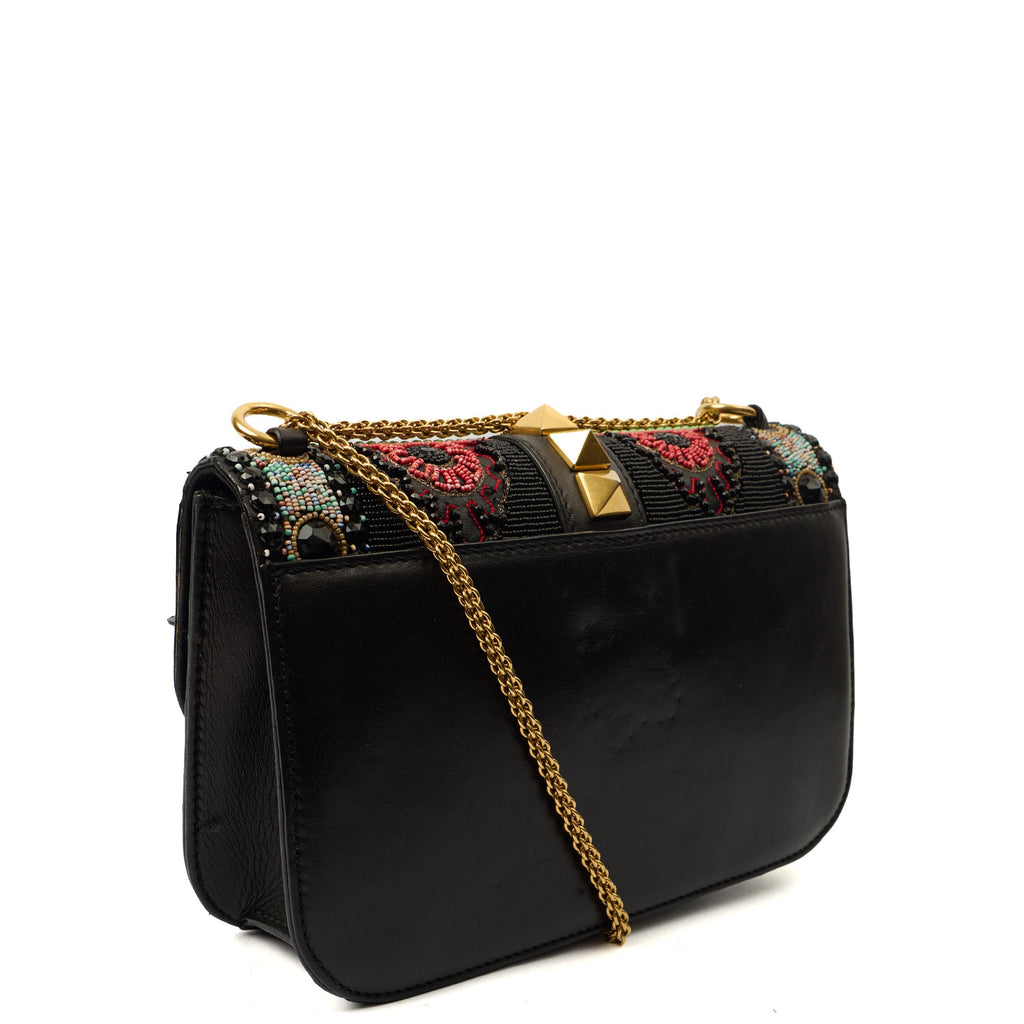 Valentino Shoulder Bag Glam Lock - Medium in Black, Calfskin
