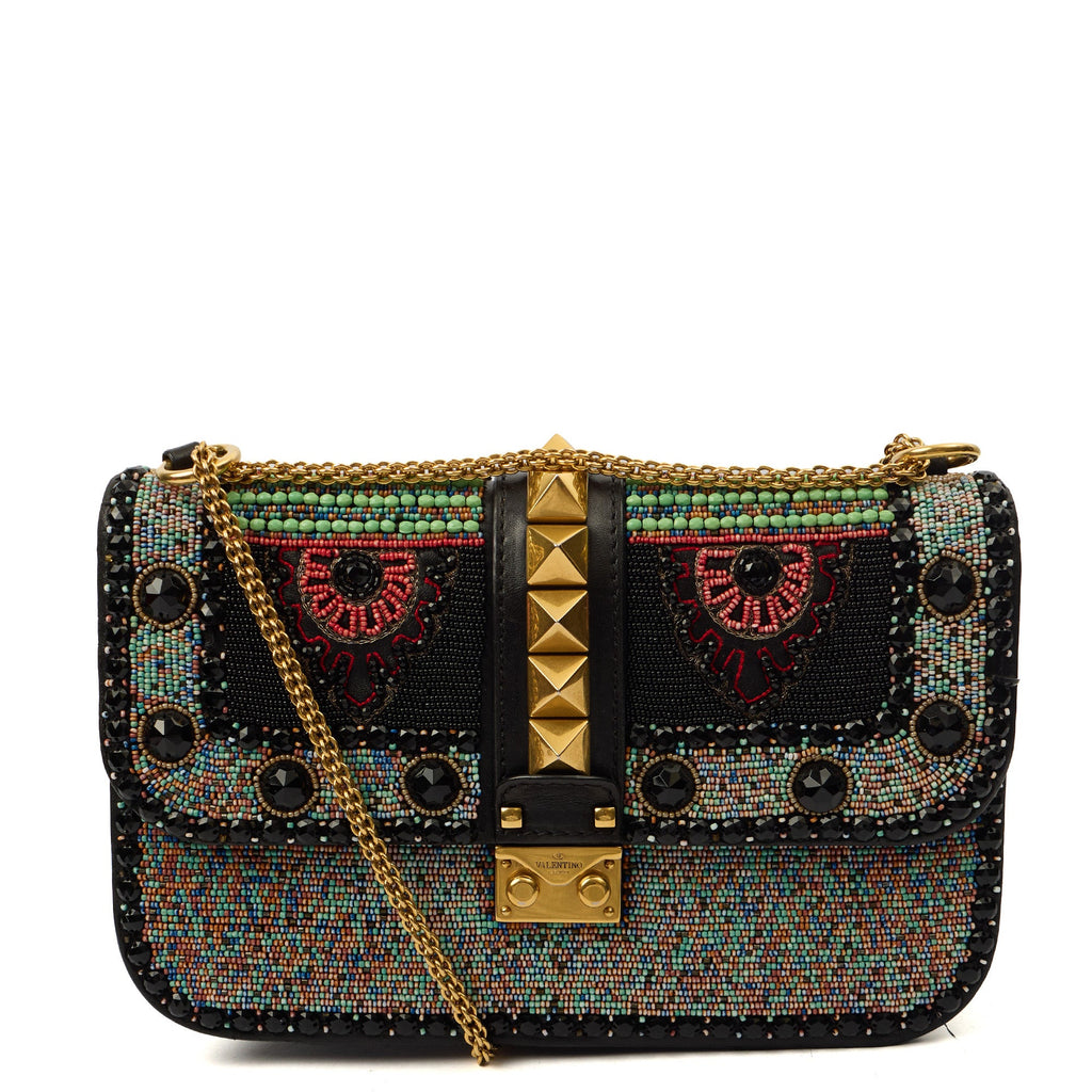 Valentino Shoulder Bag Glam Lock - Medium in Black, Calfskin