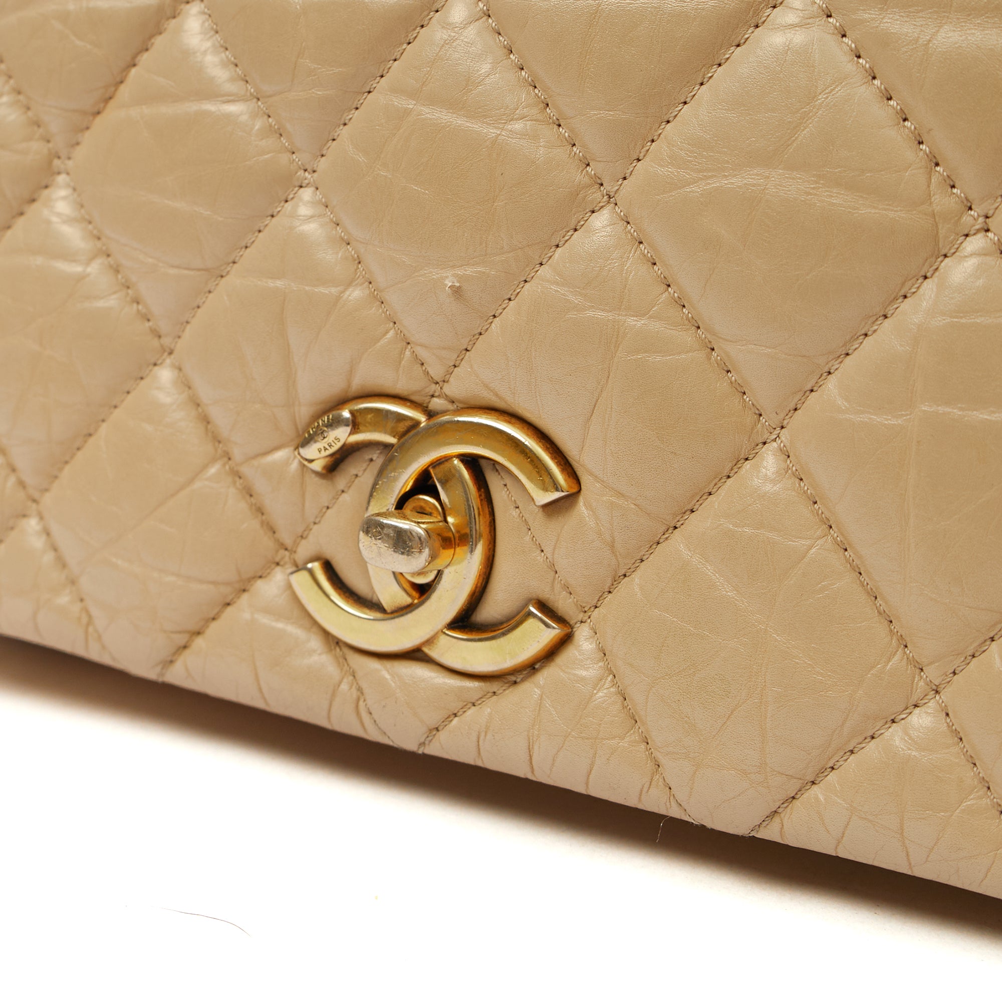 Chanel Shoulder Bag Chain Flap Bag in Neutral, Calfskin Leather