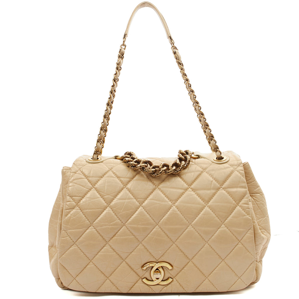 Chanel Shoulder Bag Chain Flap Bag in Neutral, Calfskin Leather