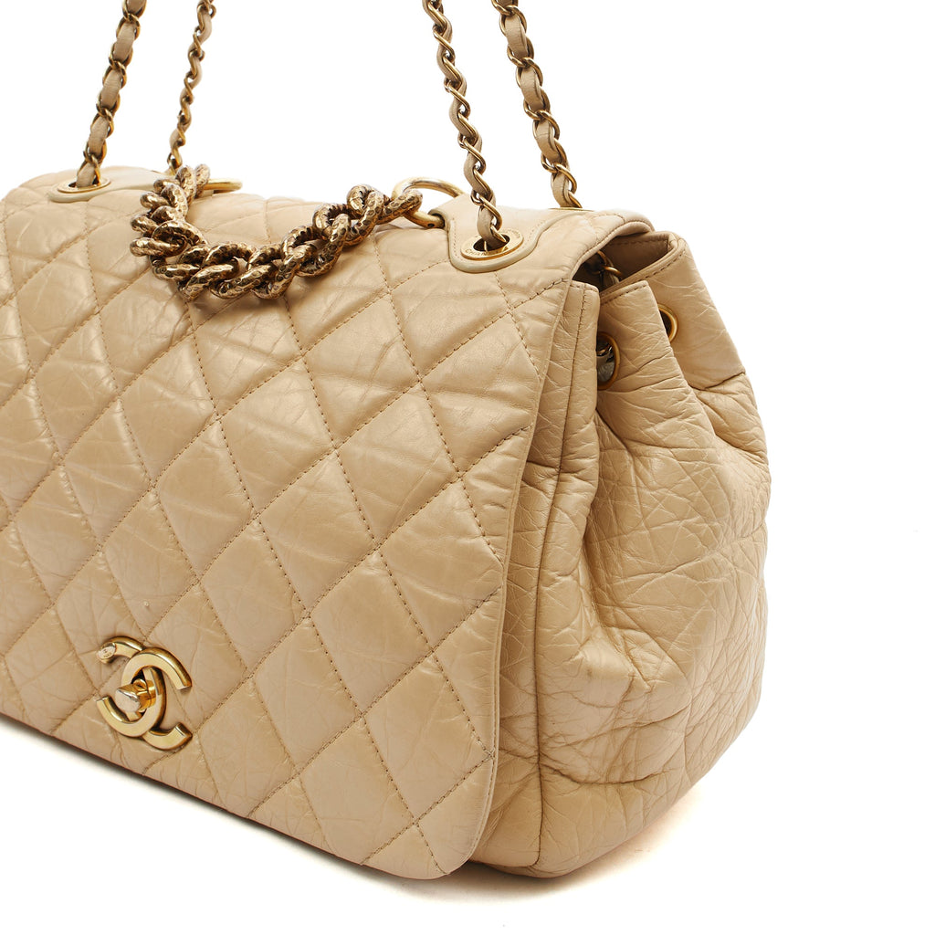 Chanel Shoulder Bag Chain Flap Bag in Neutral, Calfskin Leather