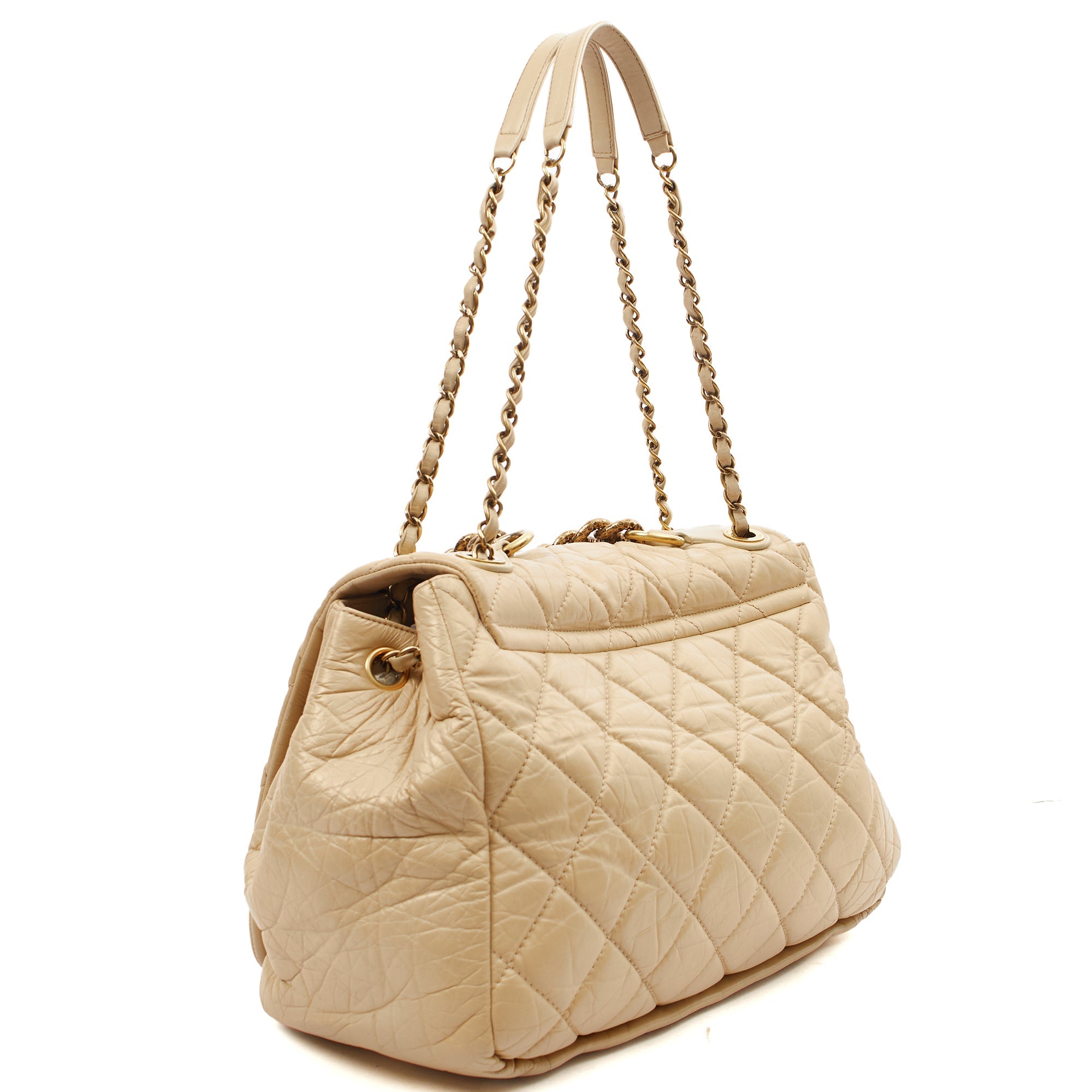 Chanel Shoulder Bag Chain Flap Bag in Neutral, Calfskin Leather