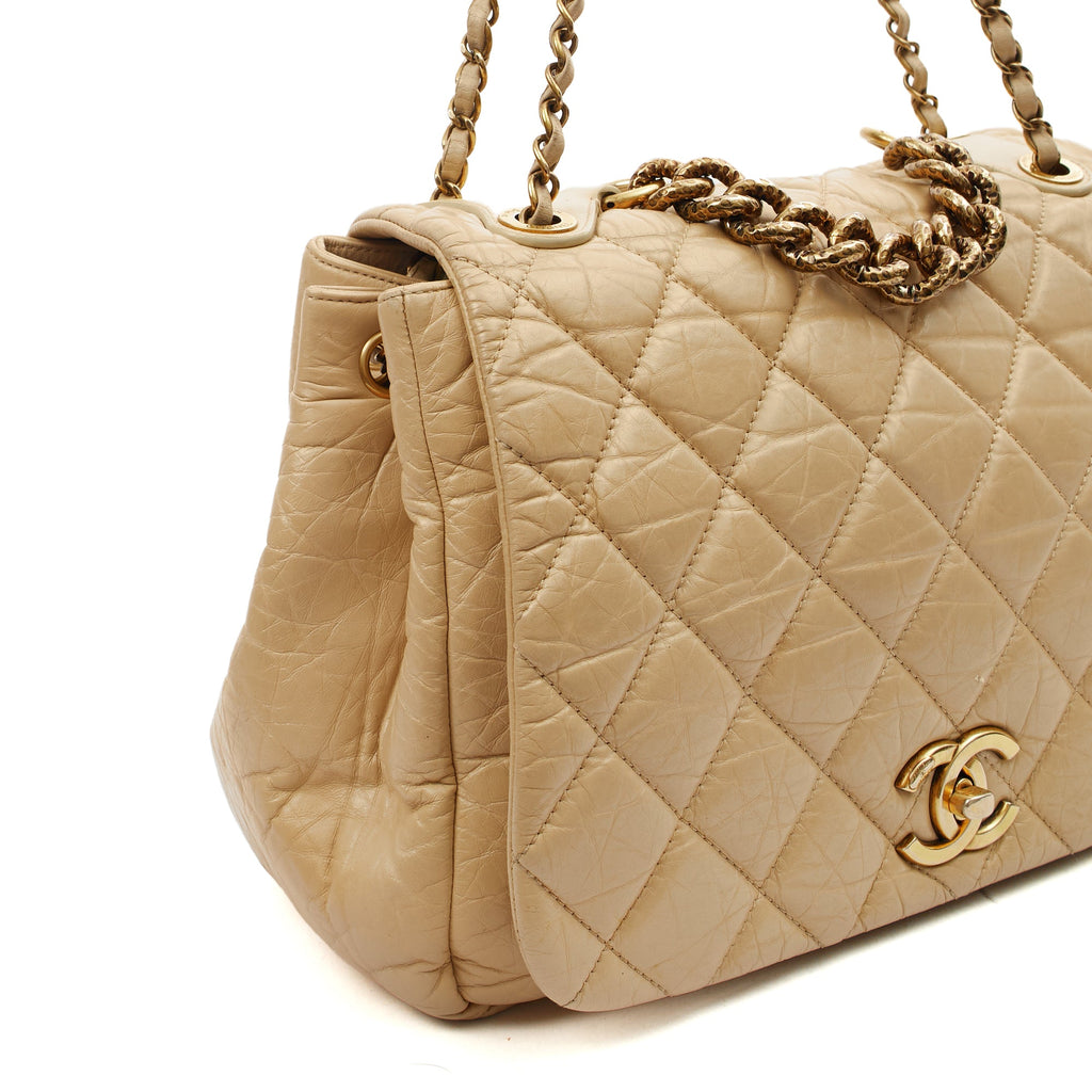Chanel Shoulder Bag Chain Flap Bag in Neutral, Calfskin Leather