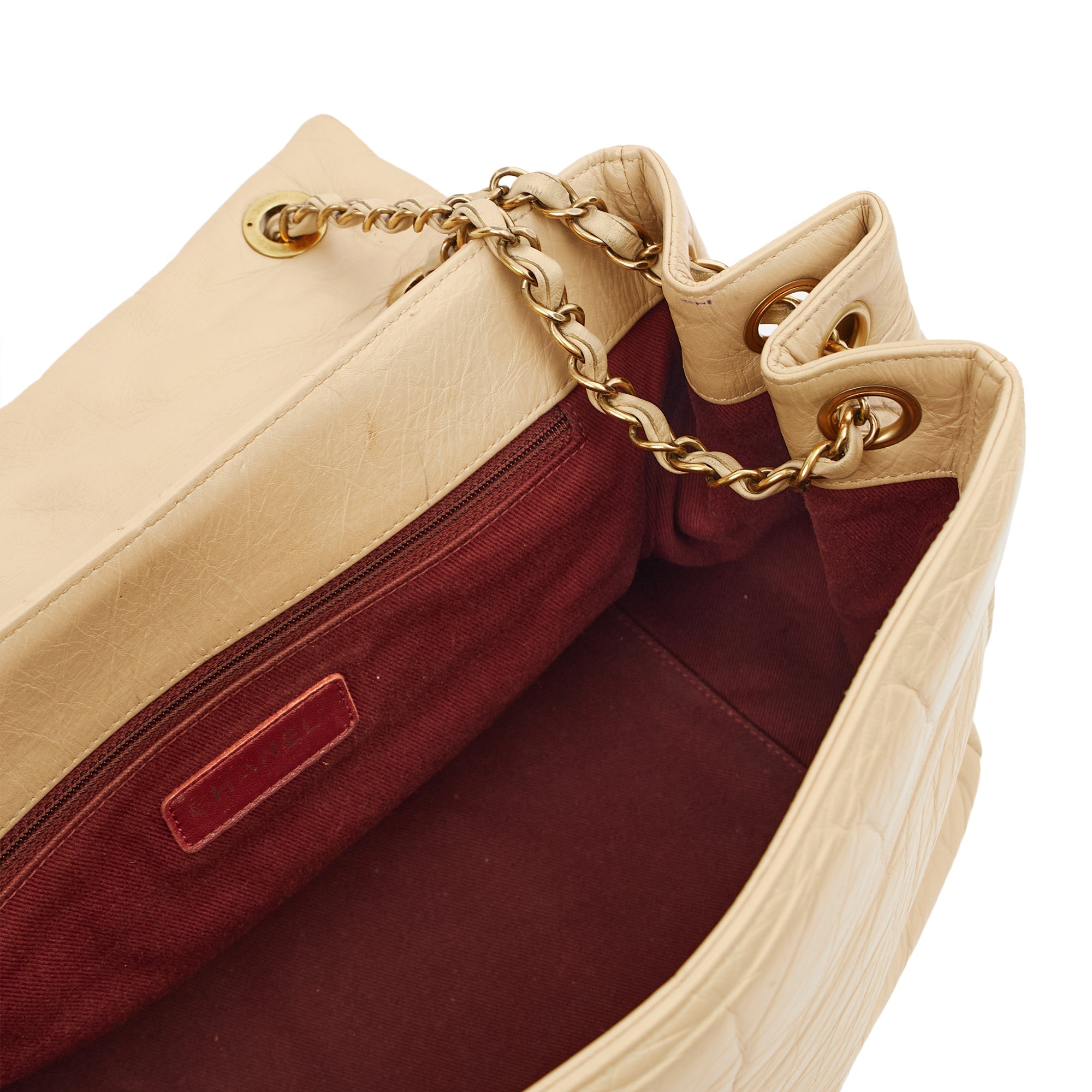 Chanel Shoulder Bag Chain Flap Bag in Neutral, Calfskin Leather