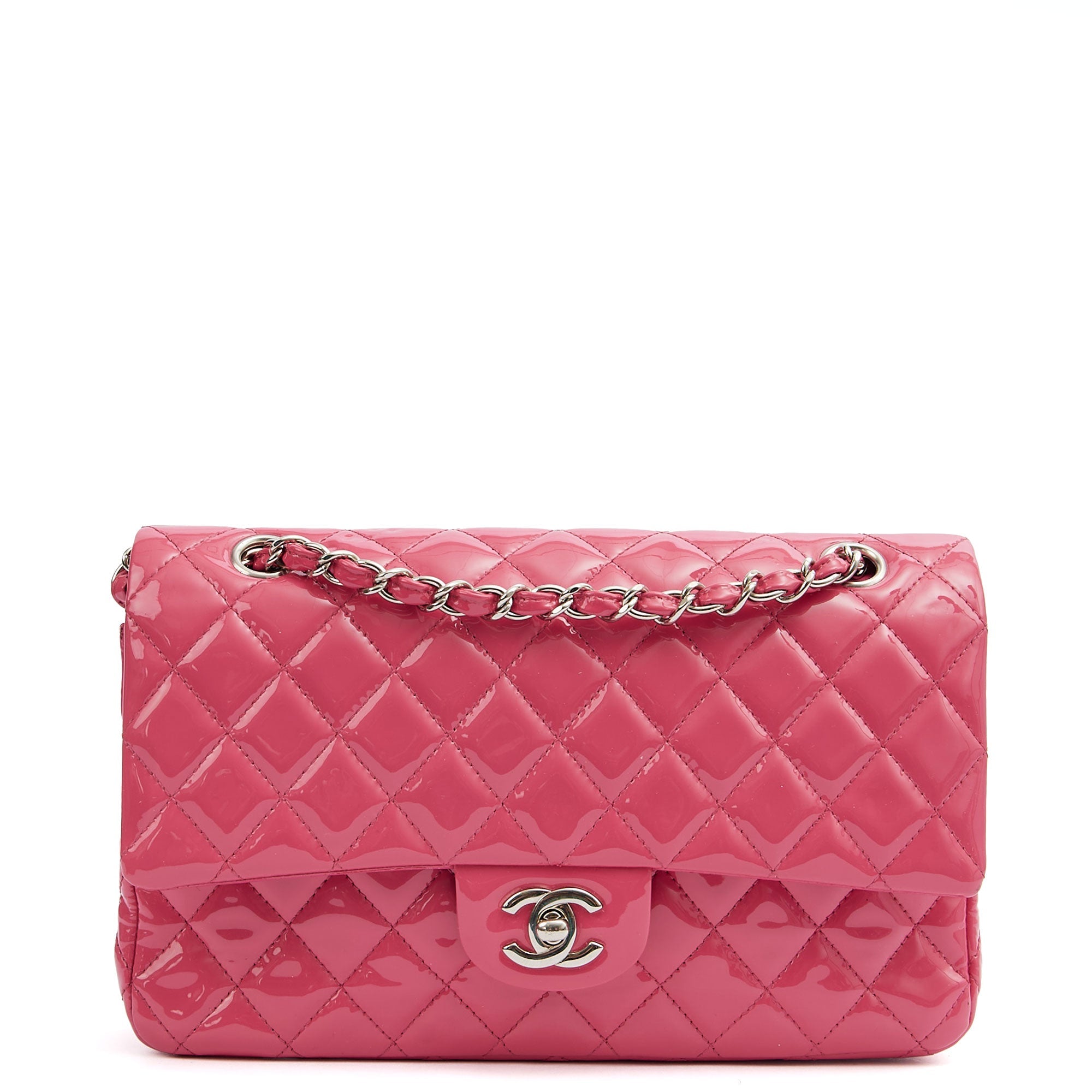Chanel Shoulder Bag Classic Double Flap - Medium in Pink, Patent Leather