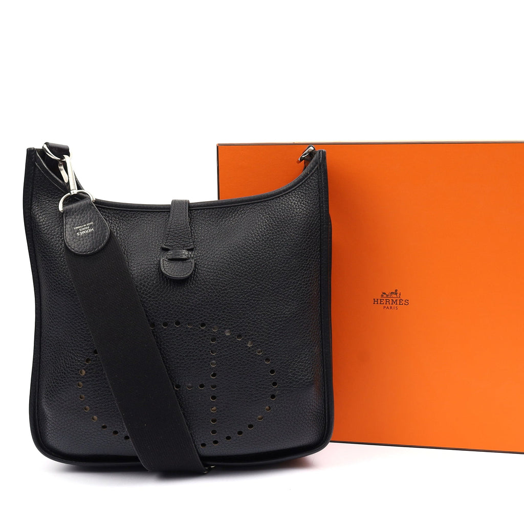 Hermes Cross Body Evelyne 29 in Black, Clemence Leather