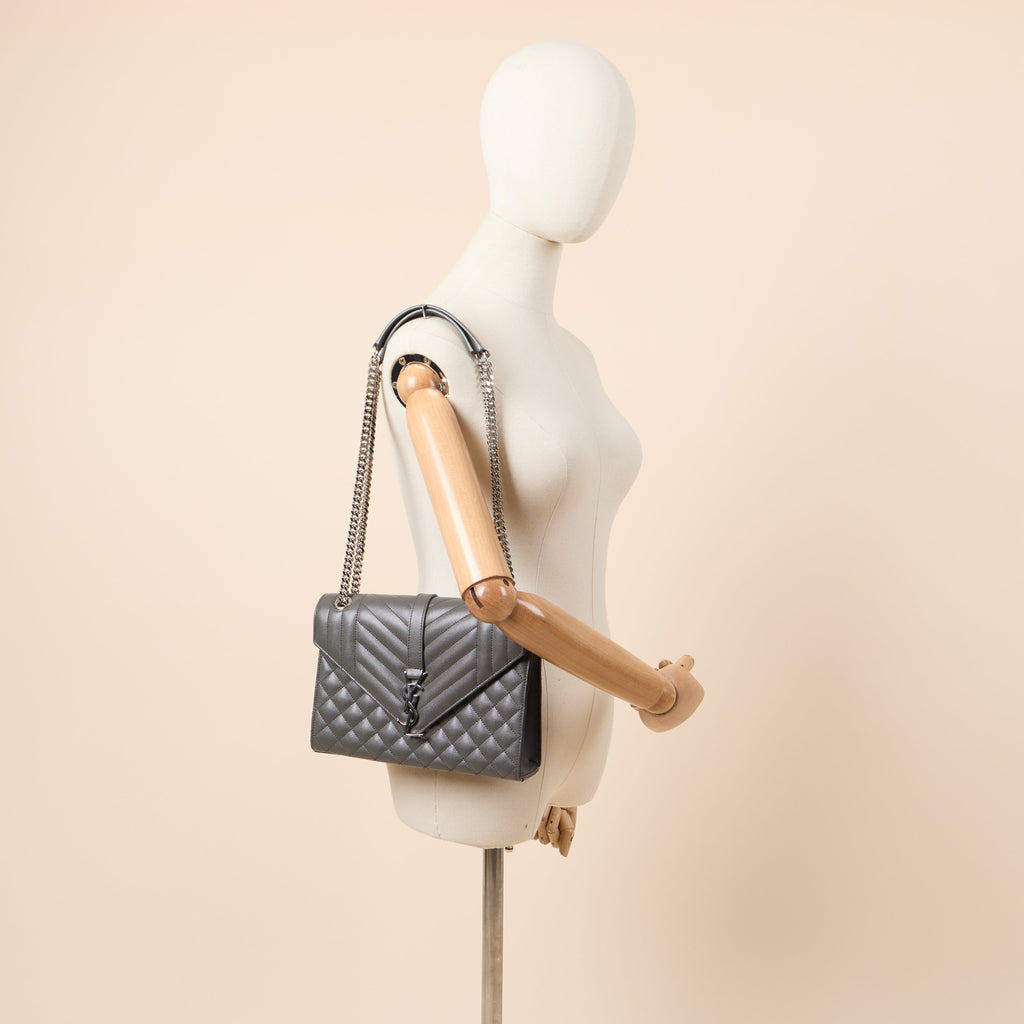Saint Laurent Cross Body Envelope - Medium in Black, Leather