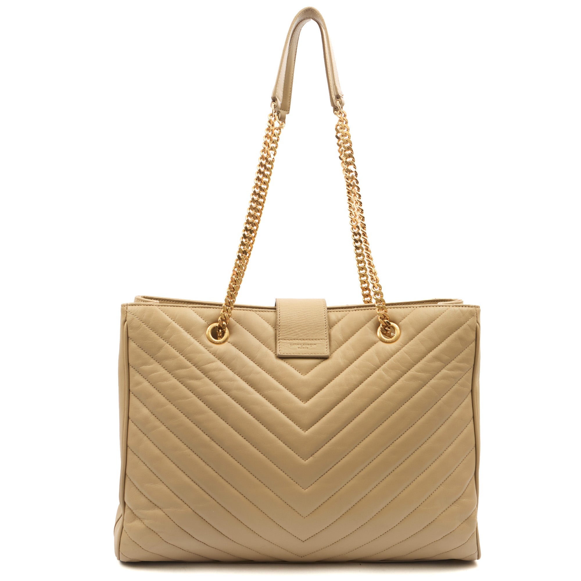 Saint Laurent Tote Monogram Tote in Green, Calfskin Leather