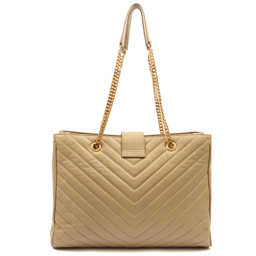 Saint Laurent Tote Monogram Tote in Green, Calfskin Leather